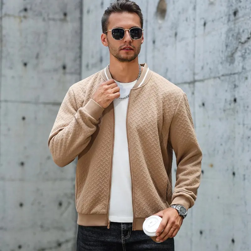 Men's Plain Varsity Bomber Jacket Lightweight Zip‑Up Stand Collar Coat Fitted Long Sleeve Outerwear