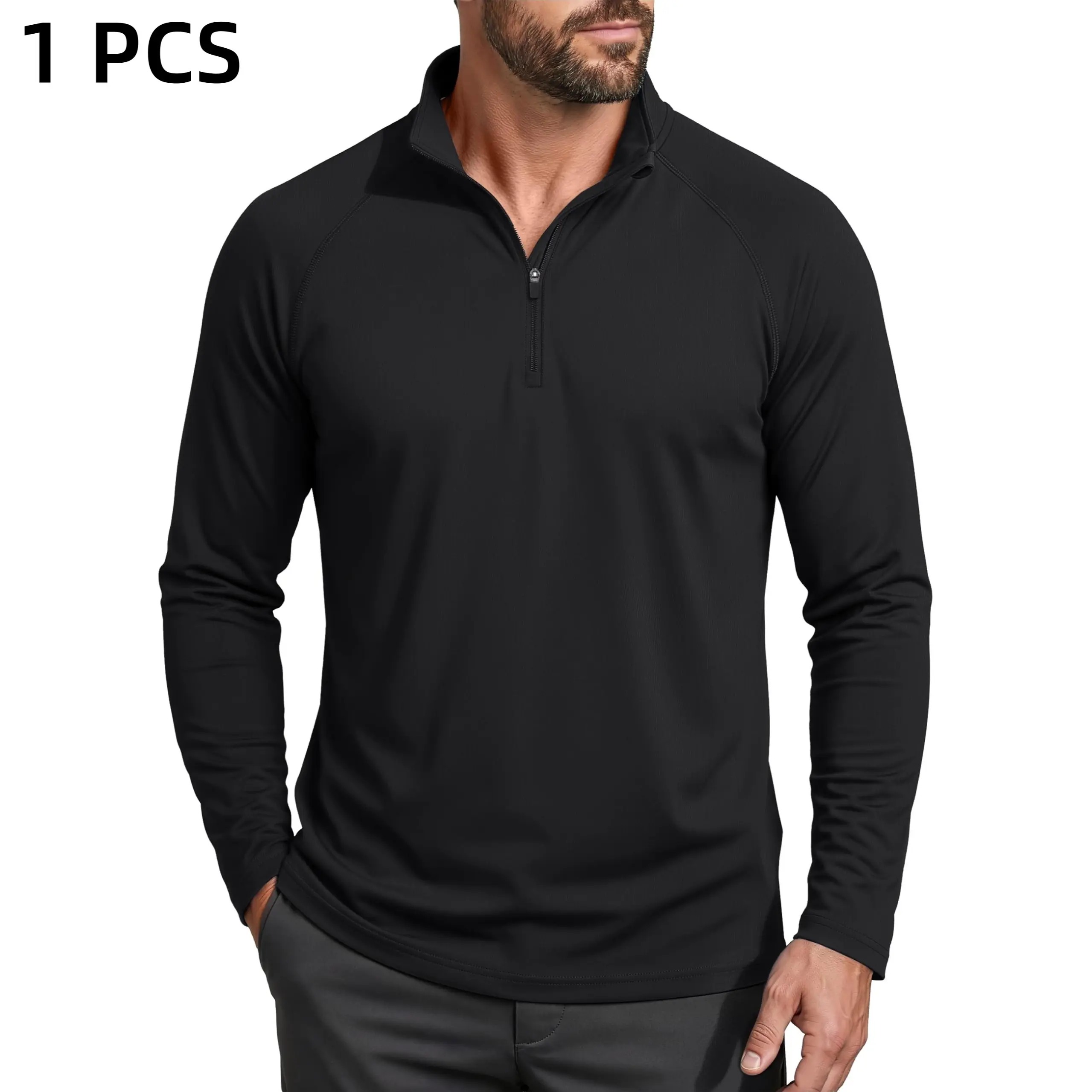 Men's 1/4 Zip Long Sleeve Shirt, UPF 50+ Quick Dry Lightweight Rash Guard, Outdoor Sports Casual Tops for Hiking Running