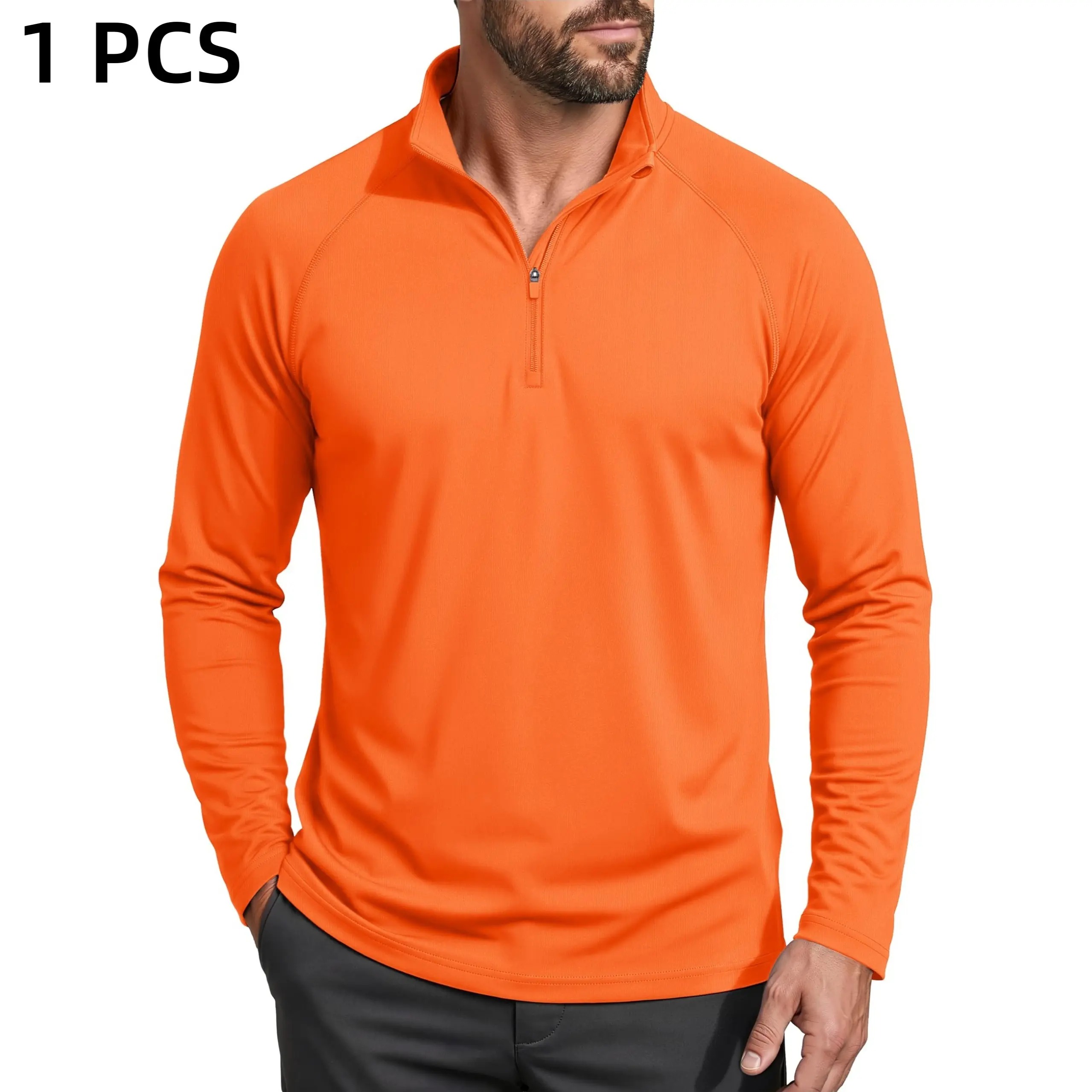 Men's 1/4 Zip Long Sleeve Shirt, UPF 50+ Quick Dry Lightweight Rash Guard, Outdoor Sports Casual Tops for Hiking Running