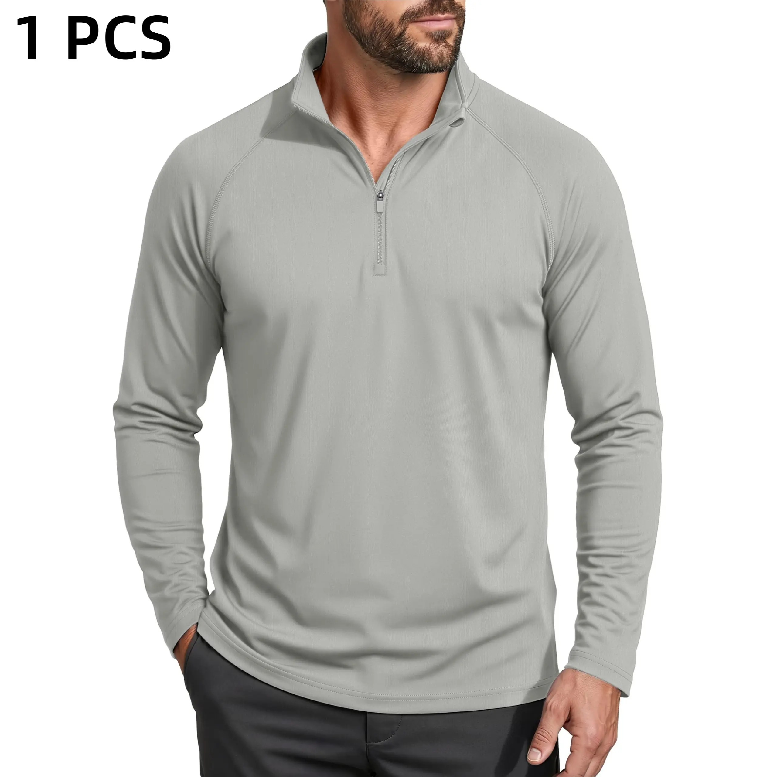 Men's 1/4 Zip Long Sleeve Shirt, UPF 50+ Quick Dry Lightweight Rash Guard, Outdoor Sports Casual Tops for Hiking Running