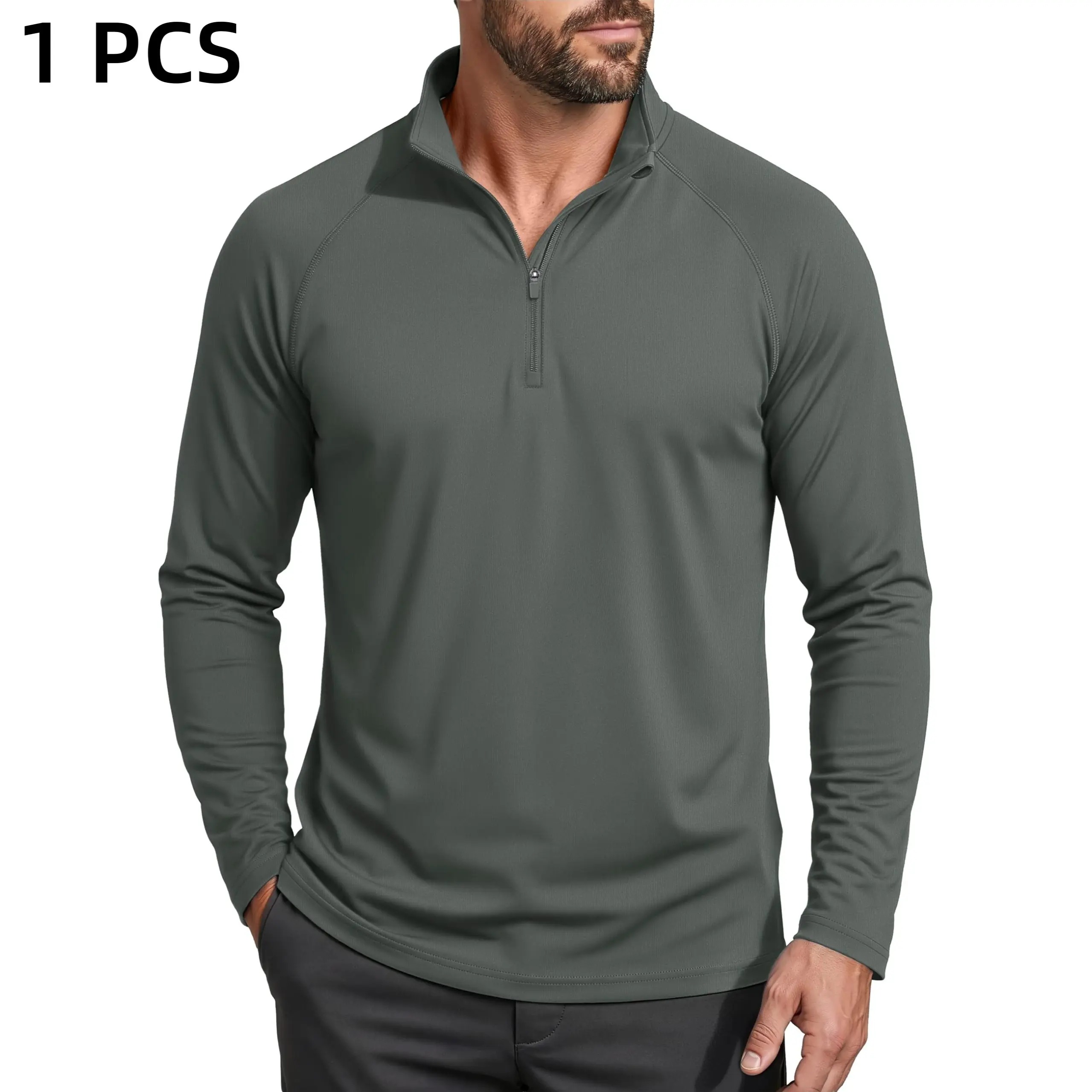 Men's 1/4 Zip Long Sleeve Shirt, UPF 50+ Quick Dry Lightweight Rash Guard, Outdoor Sports Casual Tops for Hiking Running