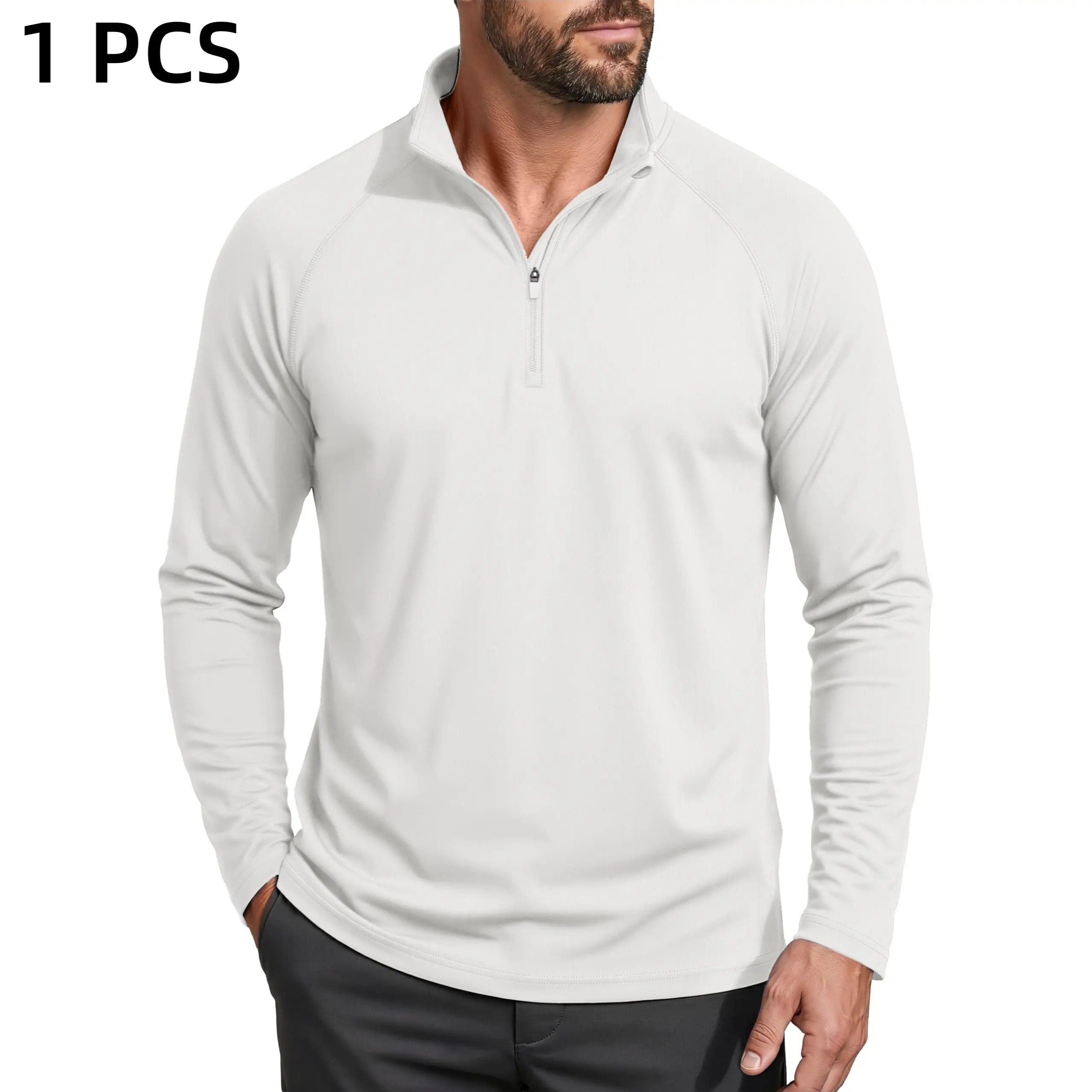 Men's 1/4 Zip Long Sleeve Shirt, UPF 50+ Quick Dry Lightweight Rash Guard, Outdoor Sports Casual Tops for Hiking Running