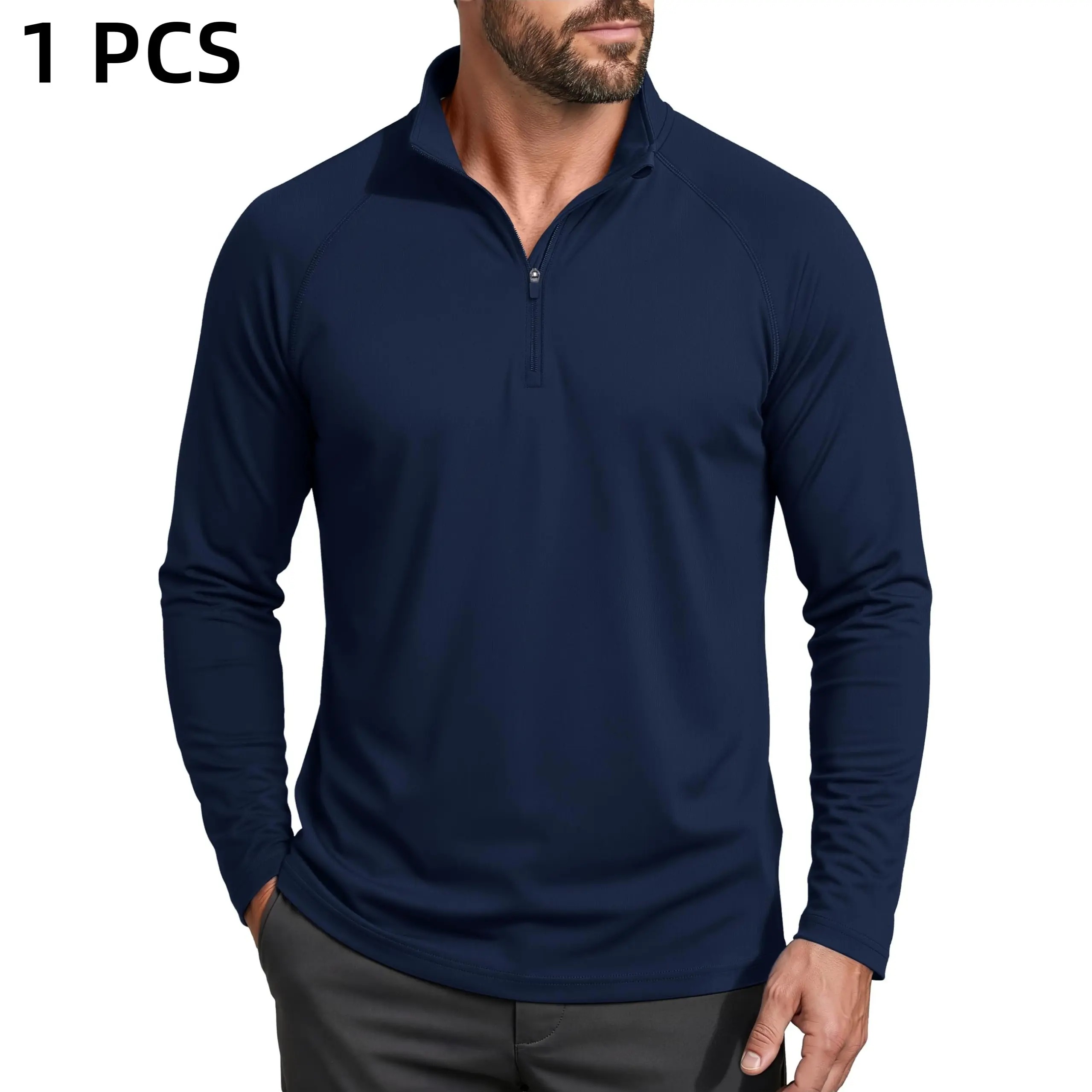 Men's 1/4 Zip Long Sleeve Shirt, UPF 50+ Quick Dry Lightweight Rash Guard, Outdoor Sports Casual Tops for Hiking Running