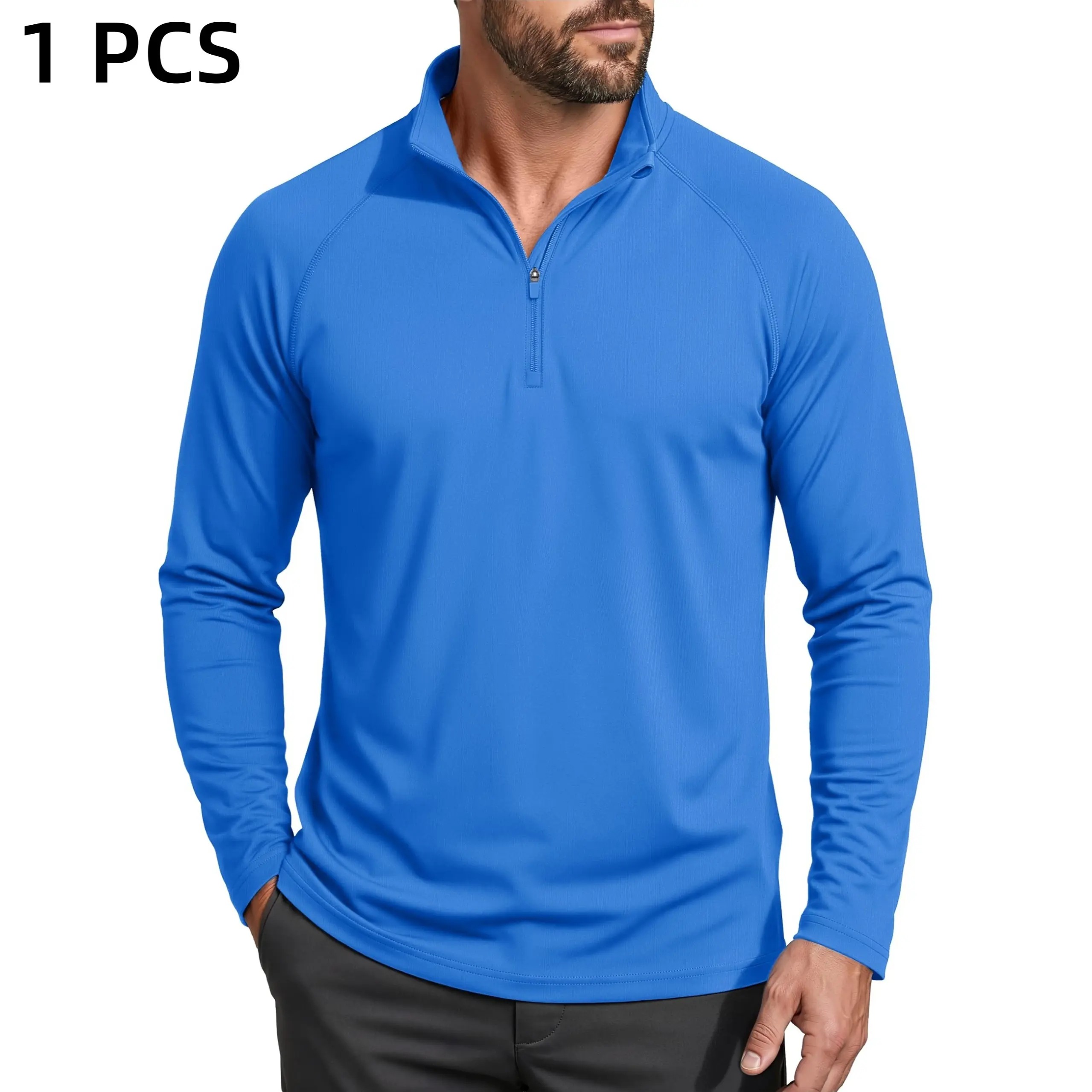 Men's 1/4 Zip Long Sleeve Shirt, UPF 50+ Quick Dry Lightweight Rash Guard, Outdoor Sports Casual Tops for Hiking Running