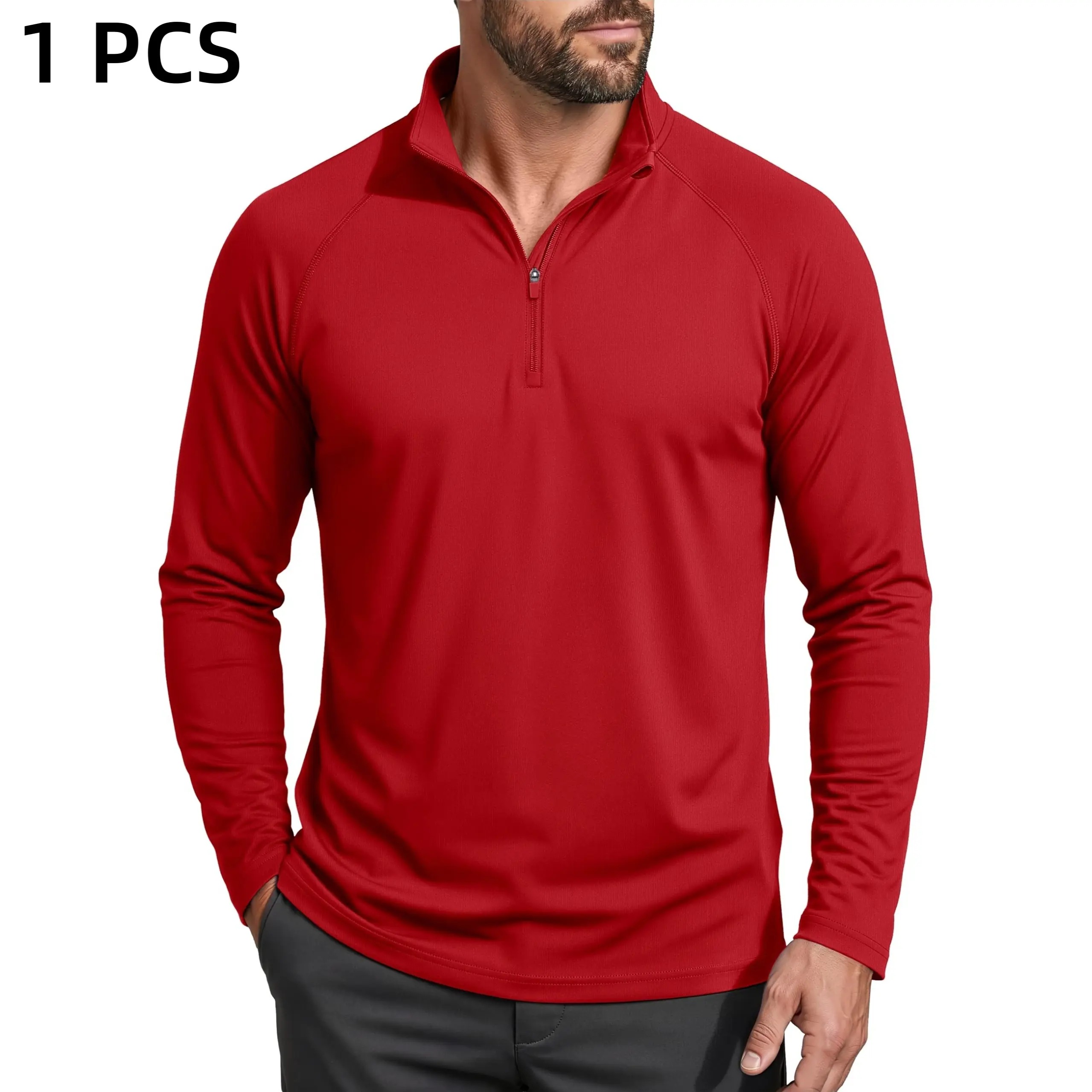 Men's 1/4 Zip Long Sleeve Shirt, UPF 50+ Quick Dry Lightweight Rash Guard, Outdoor Sports Casual Tops for Hiking Running