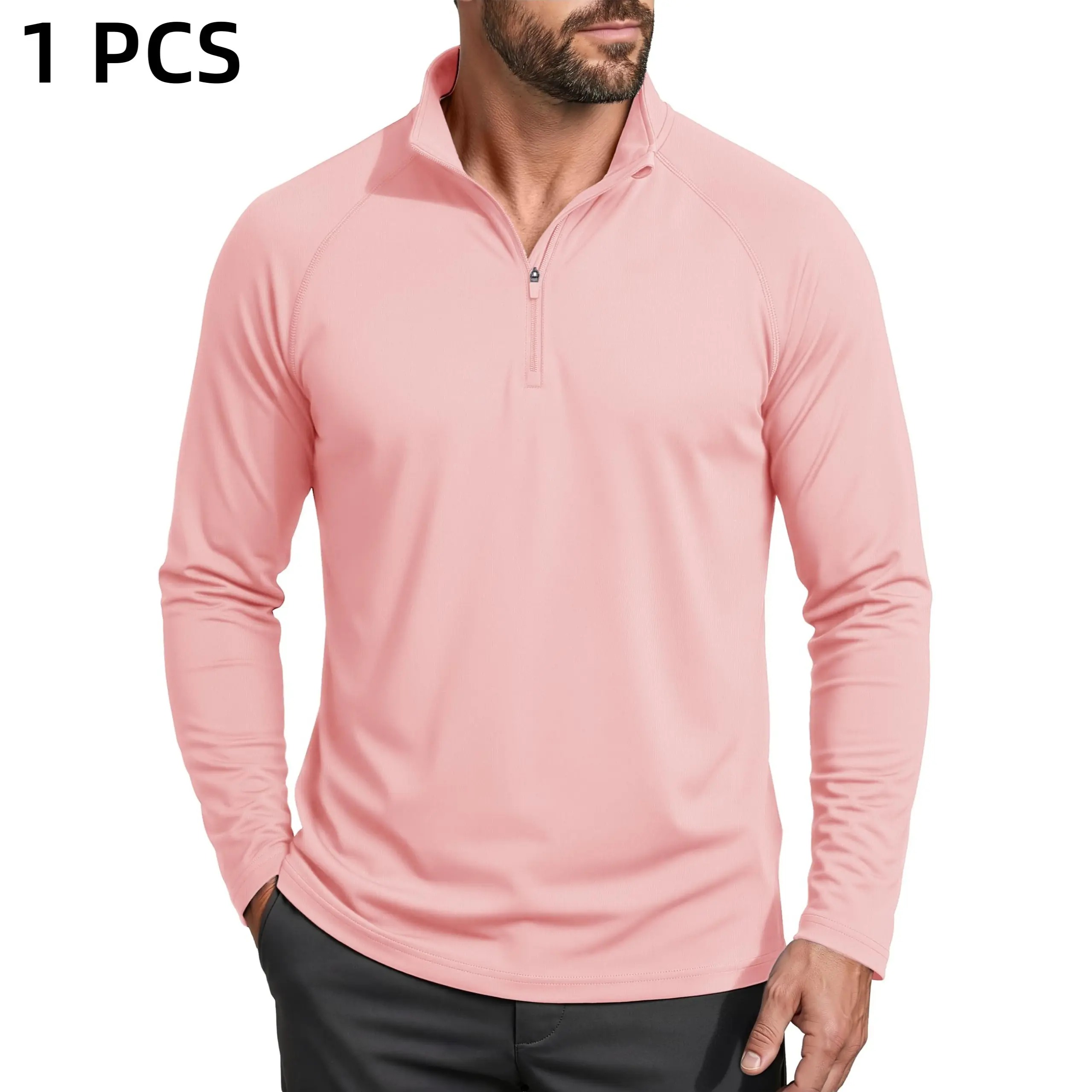 Men's 1/4 Zip Long Sleeve Shirt, UPF 50+ Quick Dry Lightweight Rash Guard, Outdoor Sports Casual Tops for Hiking Running