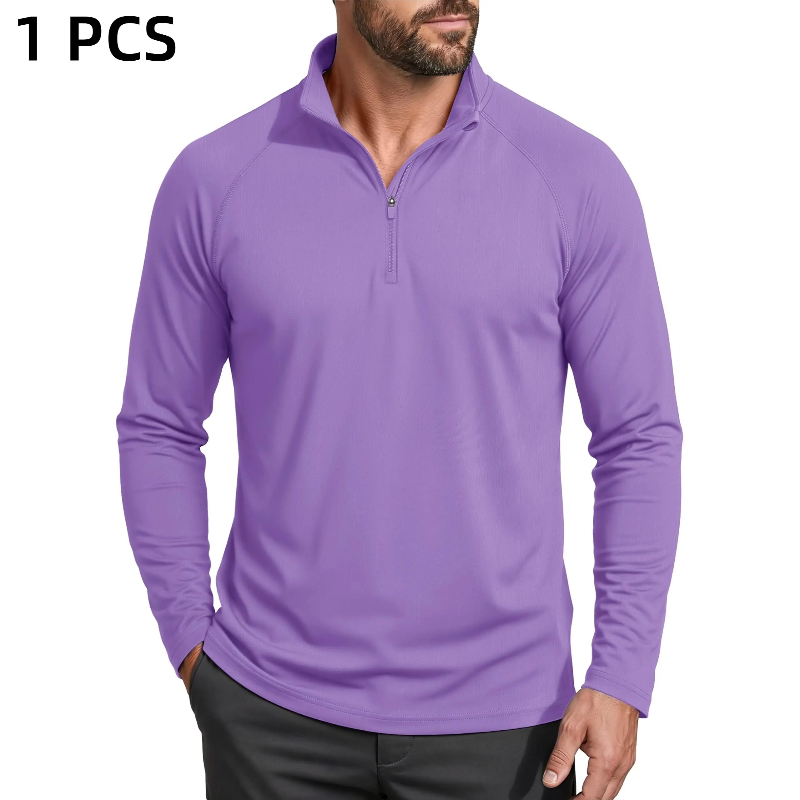 Men's 1/4 Zip Long Sleeve Shirt, UPF 50+ Quick Dry Lightweight Rash Guard, Outdoor Sports Casual Tops for Hiking Running