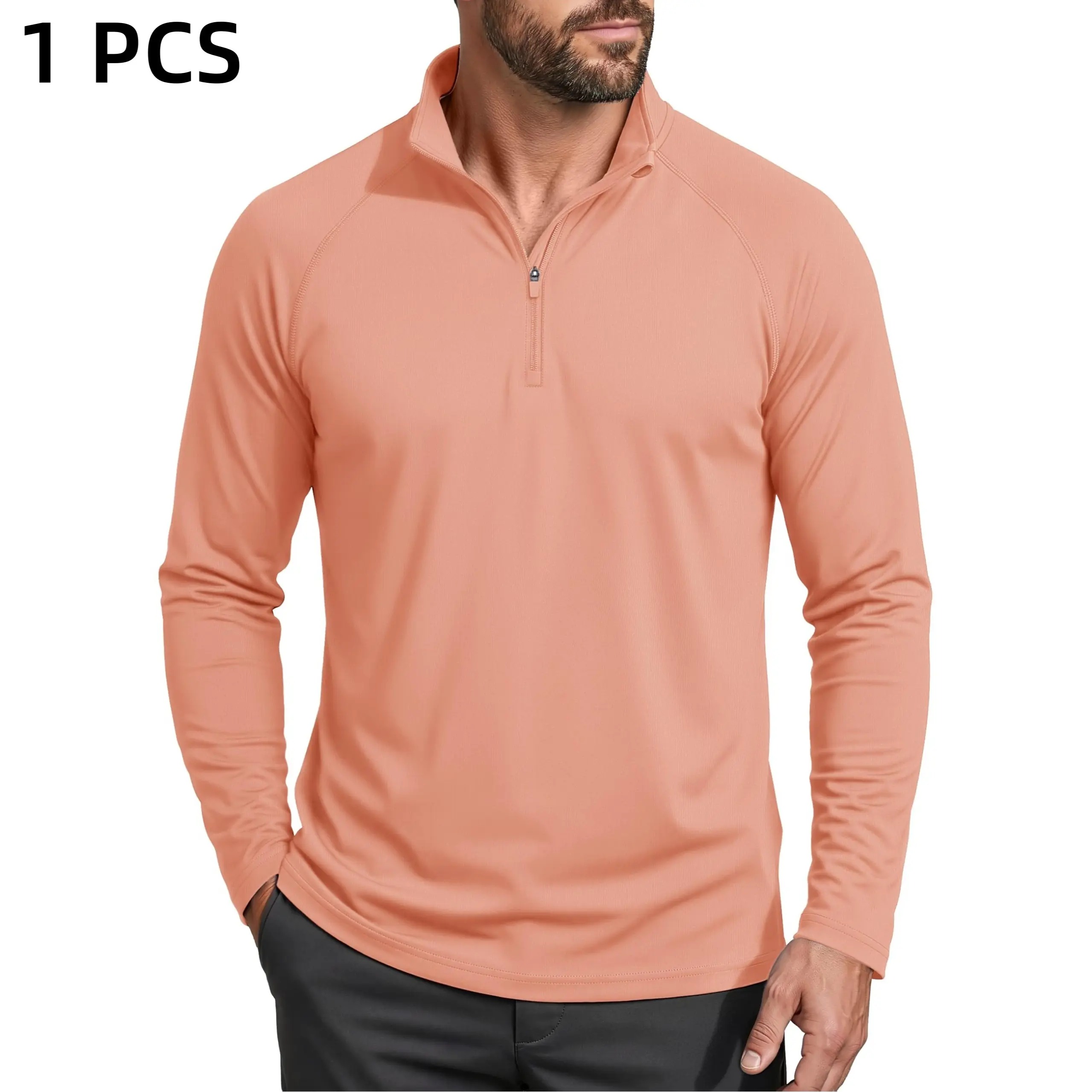 Men's 1/4 Zip Long Sleeve Shirt, UPF 50+ Quick Dry Lightweight Rash Guard, Outdoor Sports Casual Tops for Hiking Running