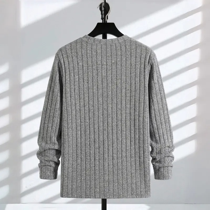 Men's Ribbed Henley Long Sleeve Shirt - Slim Fit Stretch Knit Pullover, Soft Breathable Casual Fashion Tee