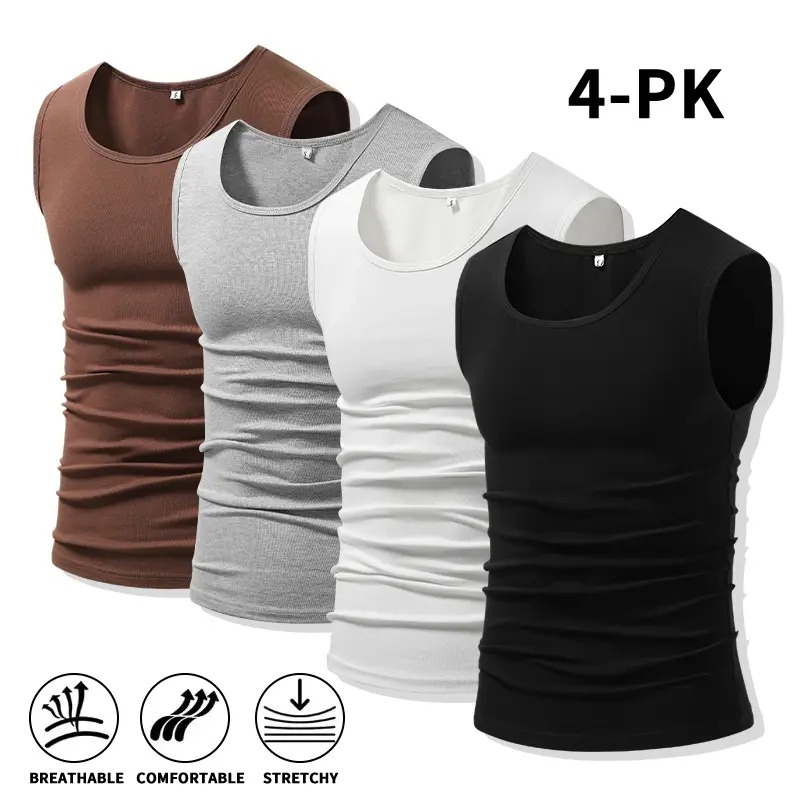 Men's Cotton Muscle Tank Tops, High Elastic Breathable Sleeveless Workout Sports Undershirt, Casual Summer Lifestyle Beater Tops