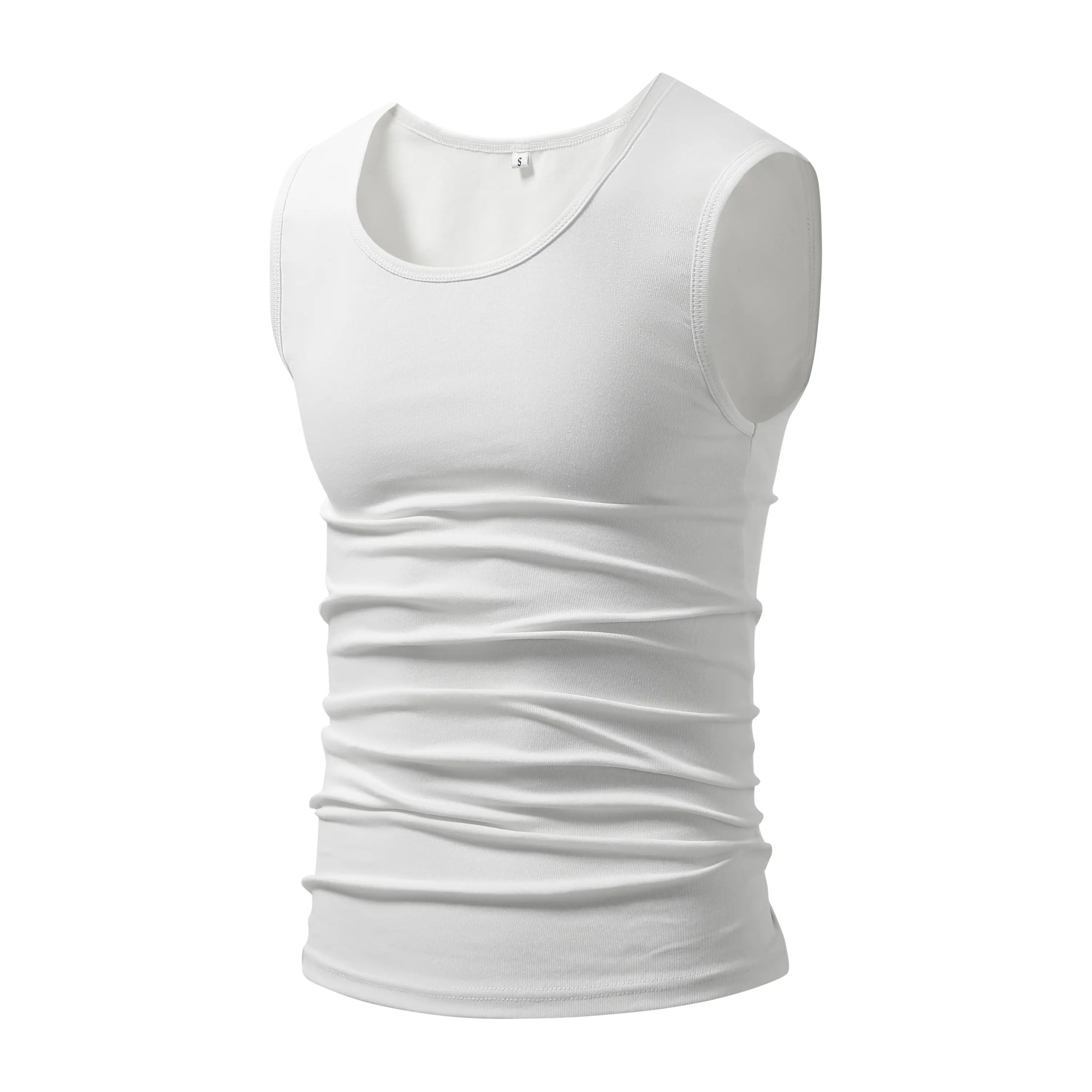 Men's Cotton Muscle Tank Tops, High Elastic Breathable Sleeveless Workout Sports Undershirt, Casual Summer Lifestyle Beater Tops