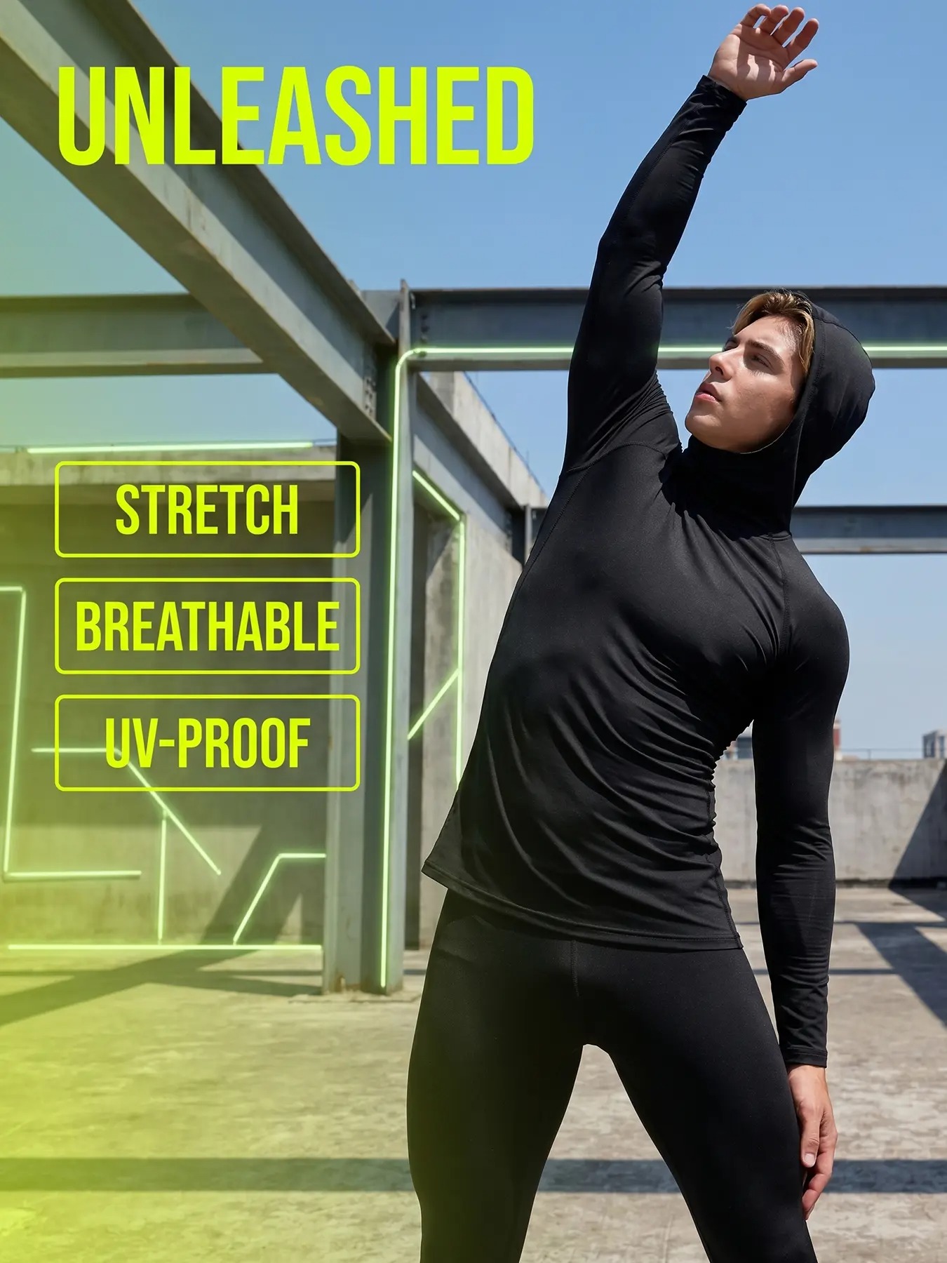 Men's Hooded Compression Shirts with Face Cover, UPF 50+ Quick Dry 4-Way Stretch Long Sleeve Tops, Multi-Occasion Outdoor Sports