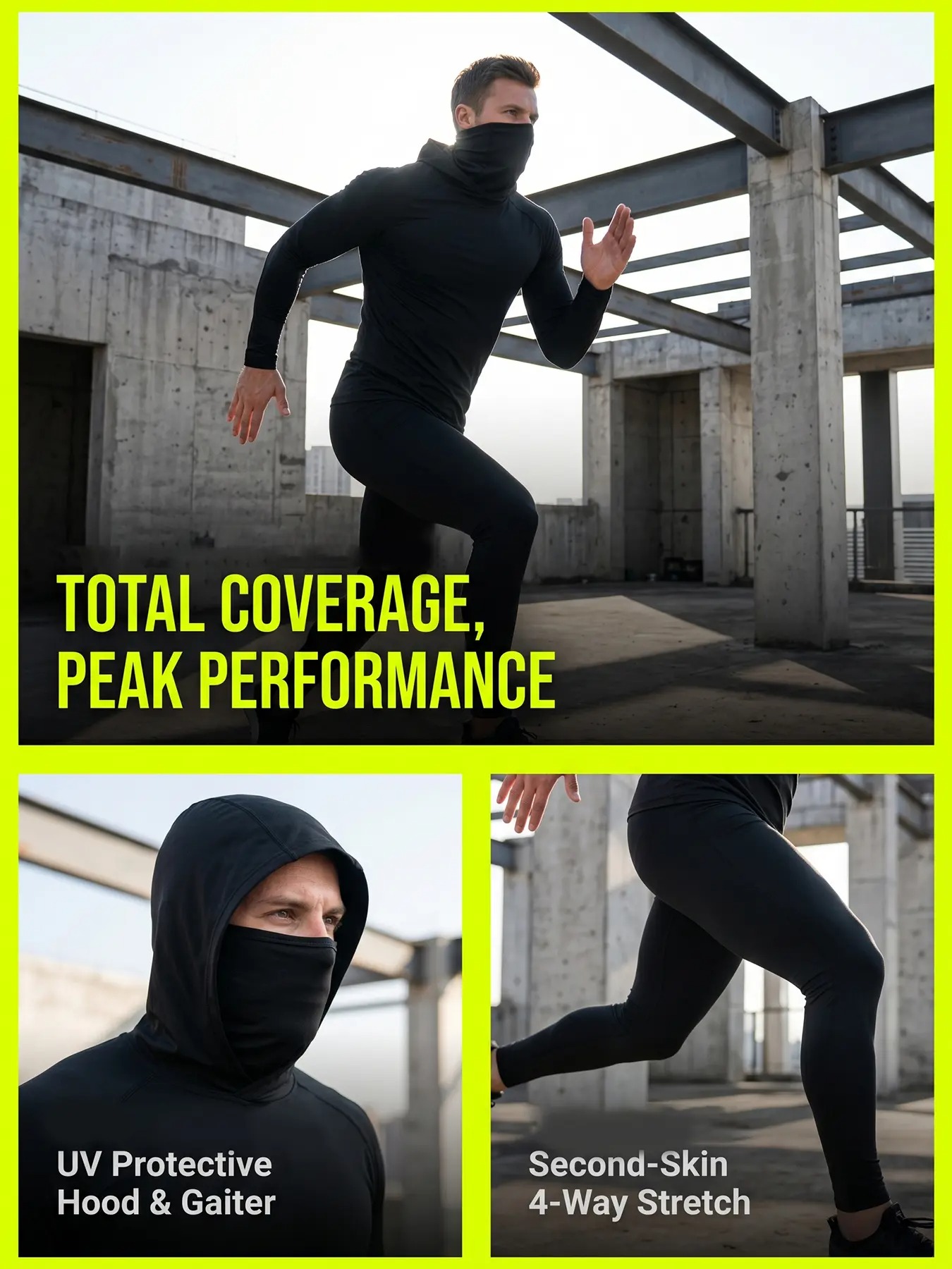 Men's Hooded Compression Shirts with Face Cover, UPF 50+ Quick Dry 4-Way Stretch Long Sleeve Tops, Multi-Occasion Outdoor Sports