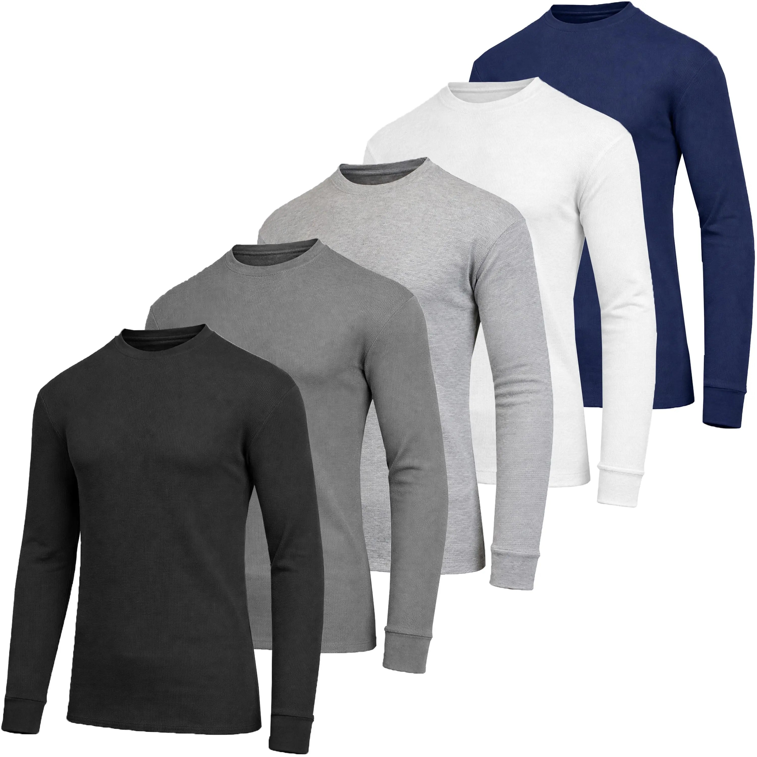 5-Pack Men's Waffle Knit Thermal Shirts, Classic Crew Neck &amp; Henley Long Sleeve Casual Stretch Warm Base Layer Tops