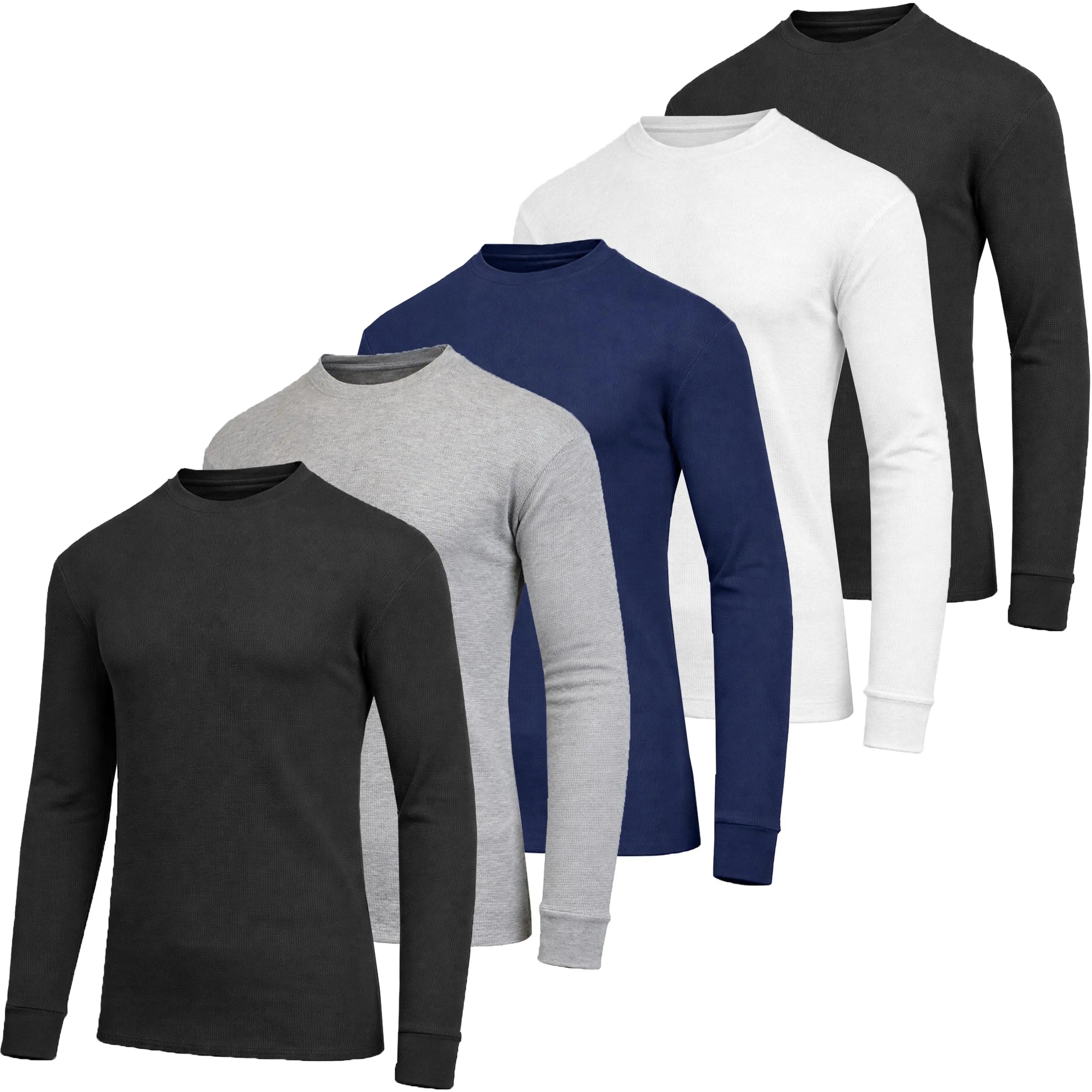 5-Pack Men's Waffle Knit Thermal Shirts, Classic Crew Neck &amp; Henley Long Sleeve Casual Stretch Warm Base Layer Tops
