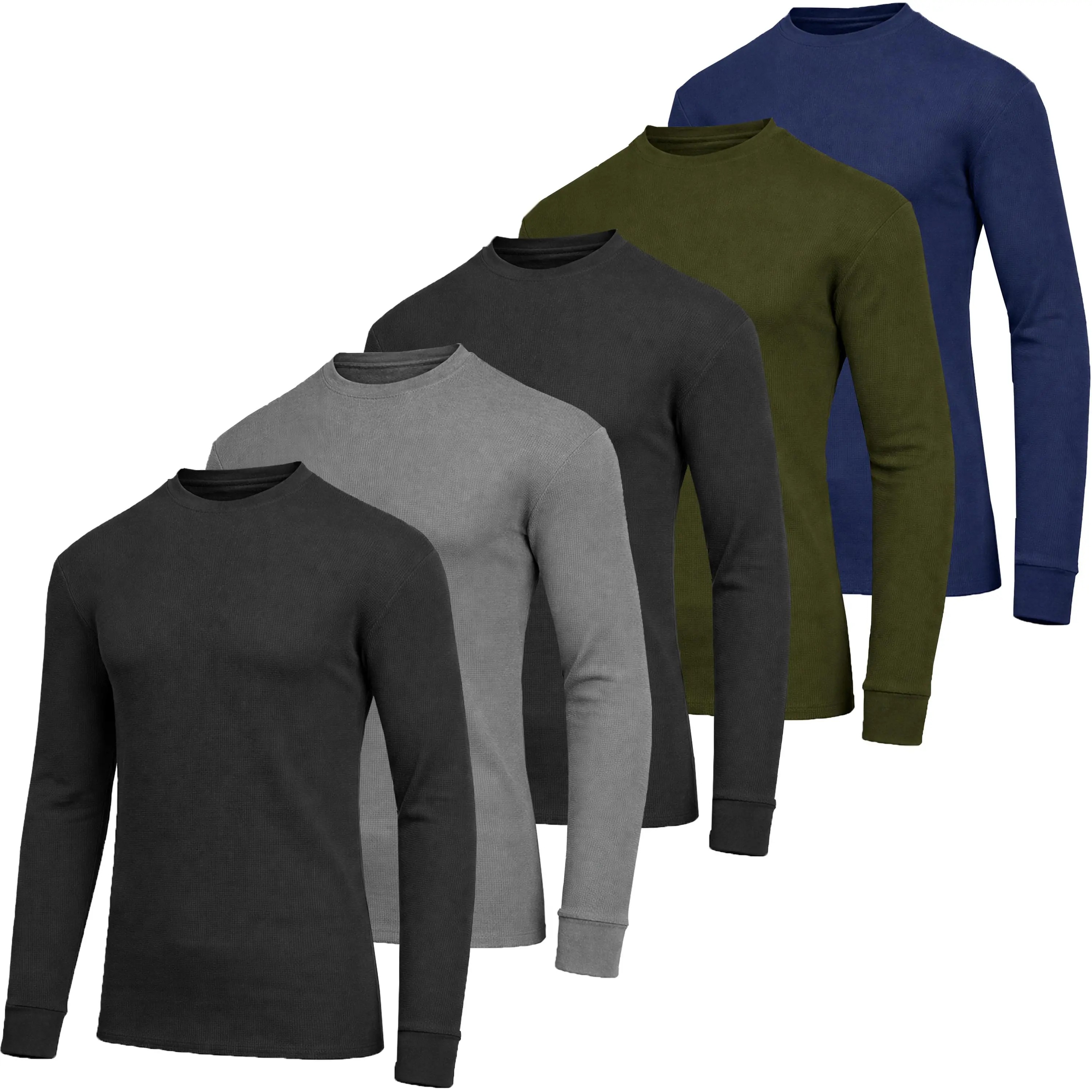 5-Pack Men's Waffle Knit Thermal Shirts, Classic Crew Neck &amp; Henley Long Sleeve Casual Stretch Warm Base Layer Tops