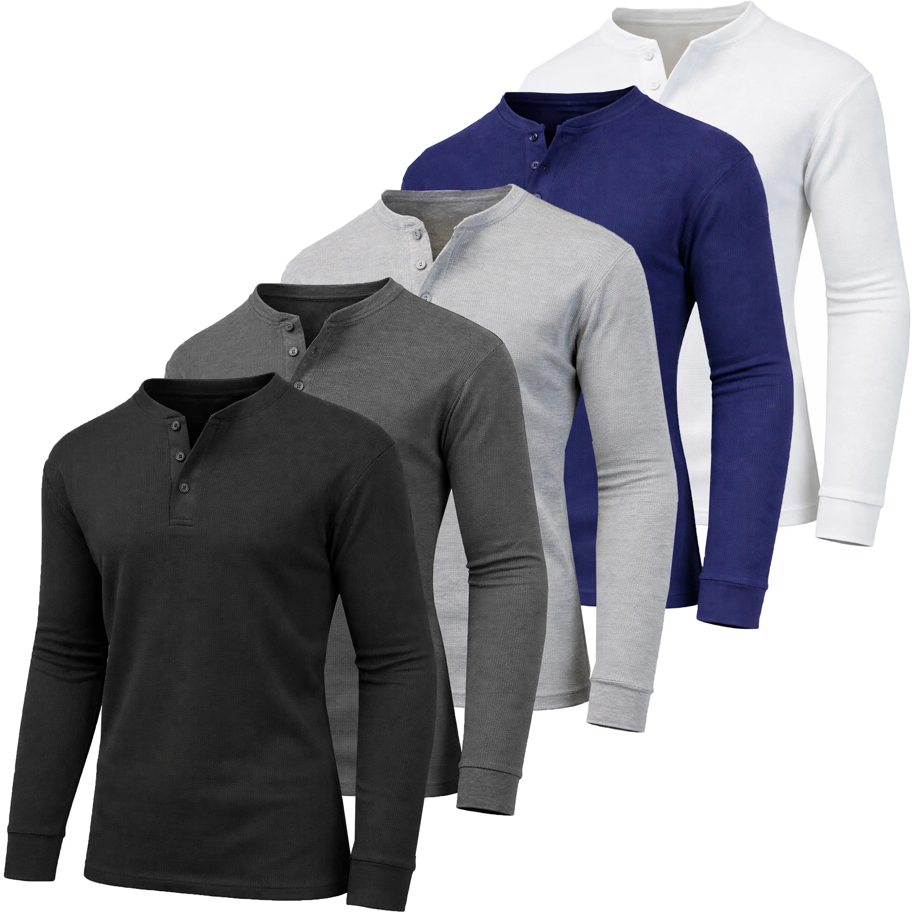 5-Pack Men's Waffle Knit Thermal Shirts, Classic Crew Neck &amp; Henley Long Sleeve Casual Stretch Warm Base Layer Tops