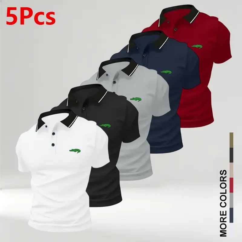 Men's Crocodile Print Polo Shirts, Breathable Anti-Wrinkle Short
