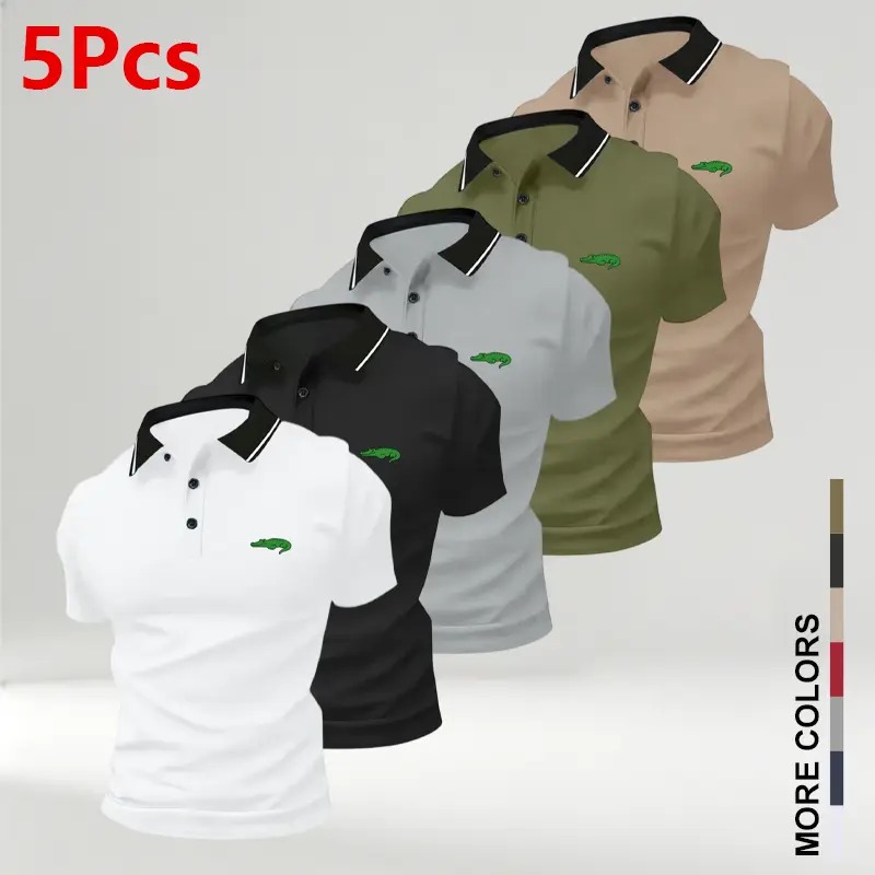 Men's Crocodile Print Polo Shirts, Breathable Anti-Wrinkle Short