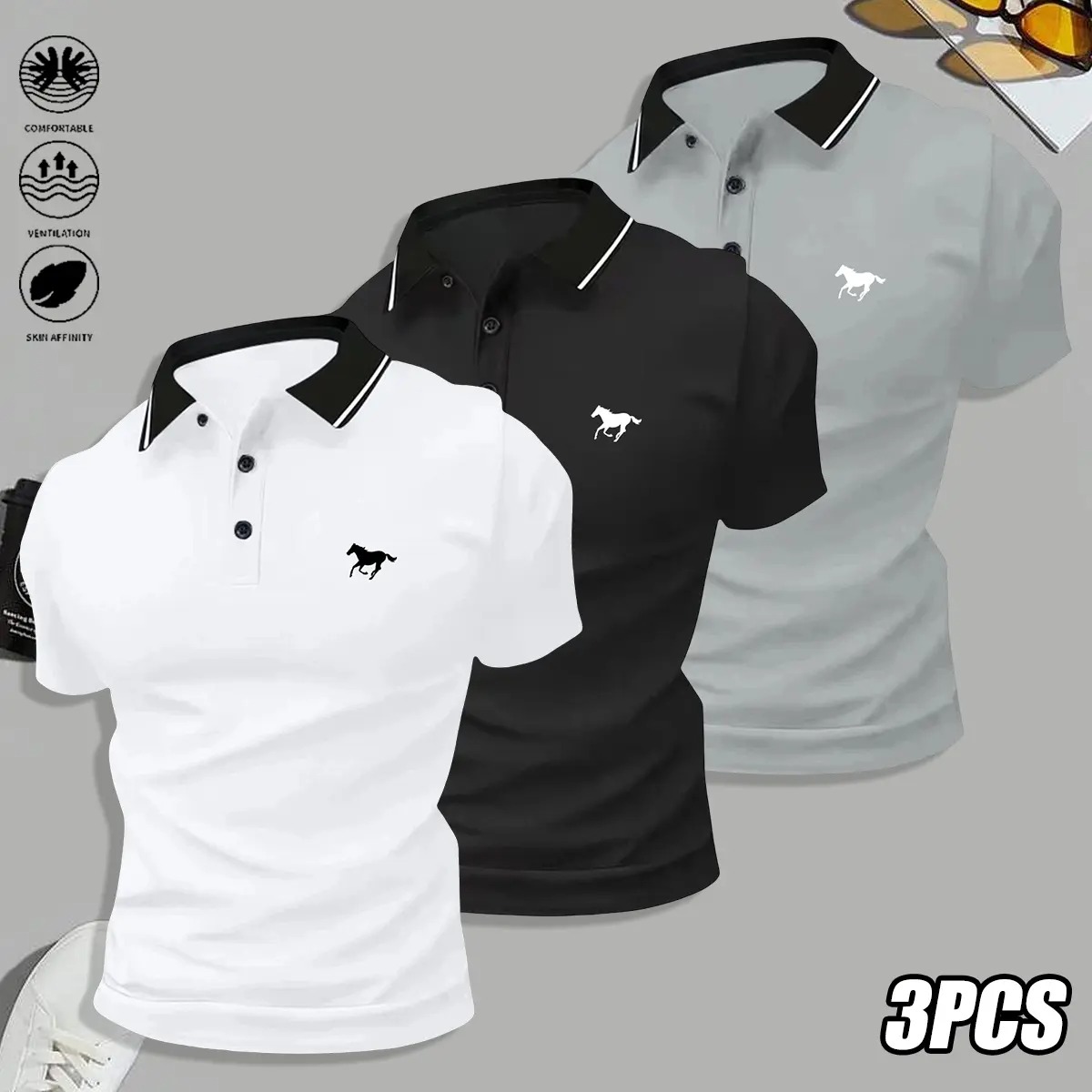 Men's Sporty Short Sleeve Polo Shirts Casual Performance Tops