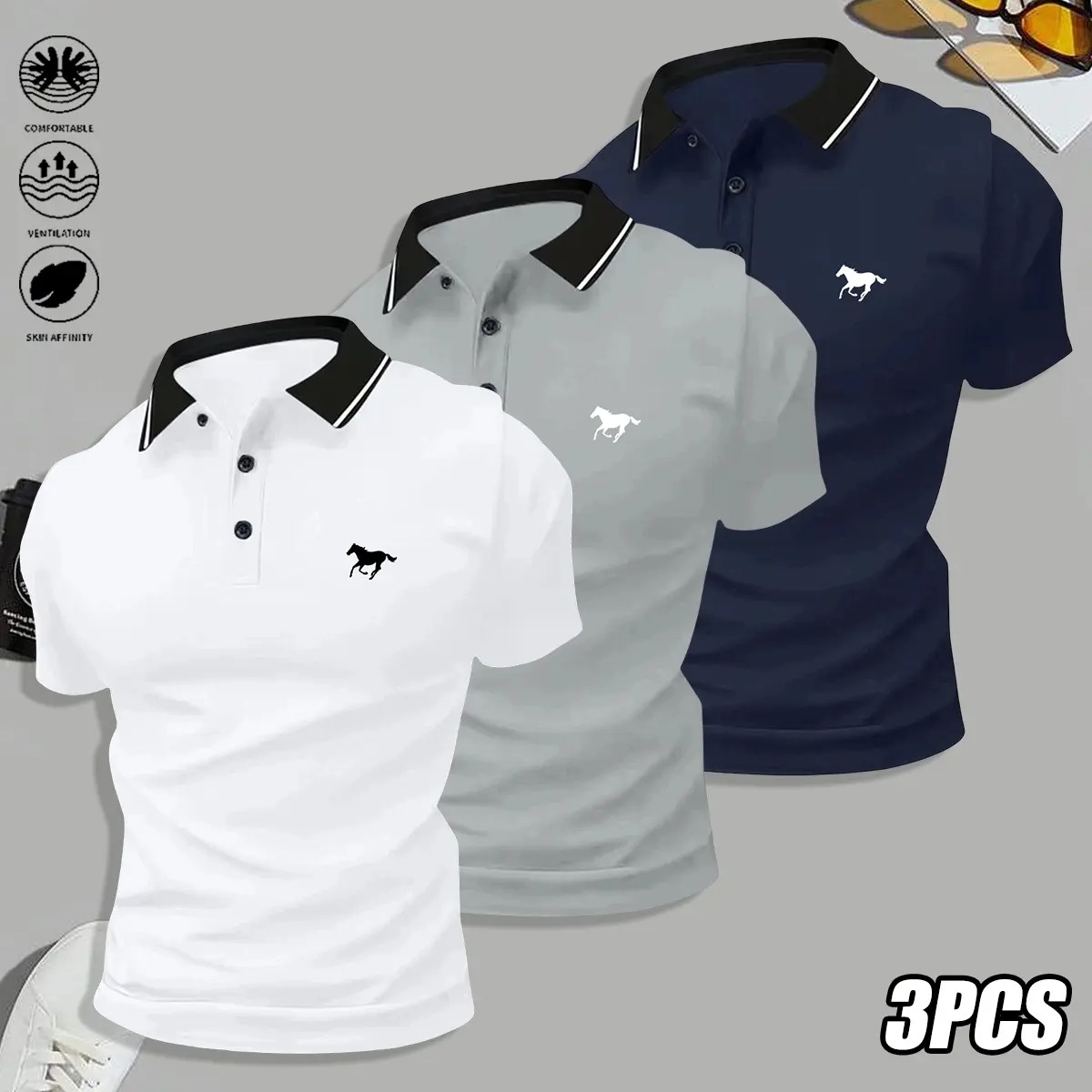 Men's Sporty Short Sleeve Polo Shirts Casual Performance Tops