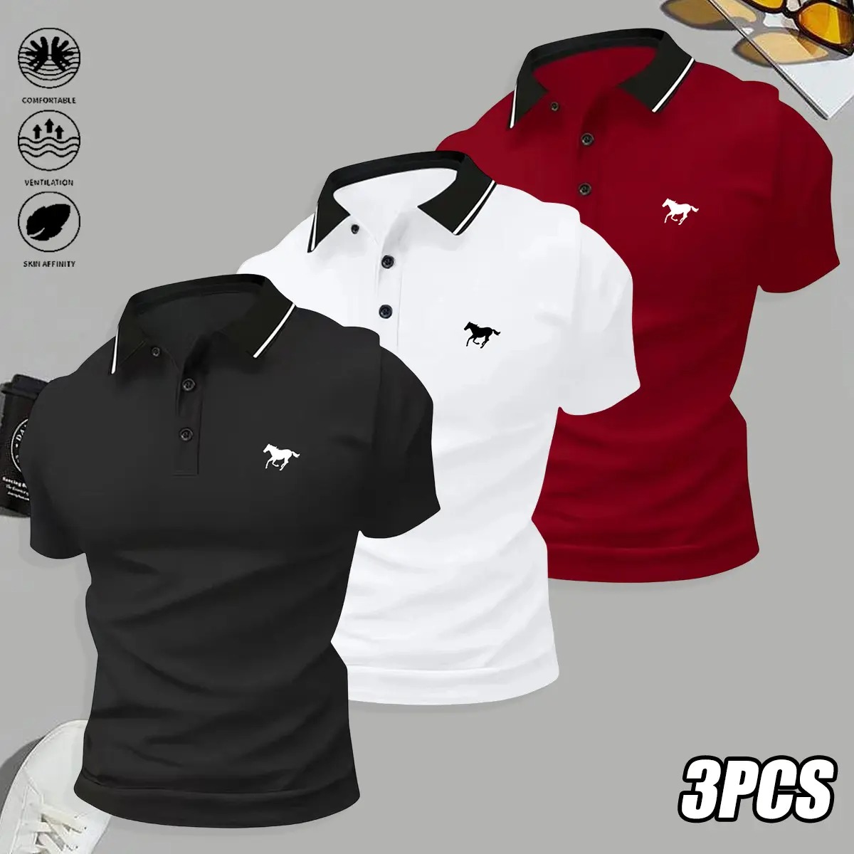 Men's Sporty Short Sleeve Polo Shirts Casual Performance Tops