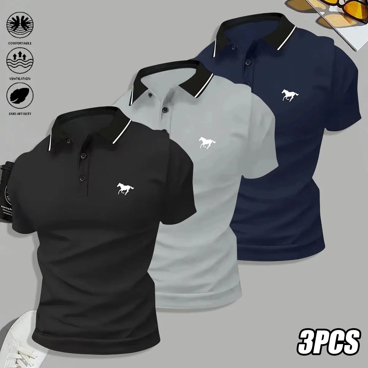 Men's Sporty Short Sleeve Polo Shirts Casual Performance Tops