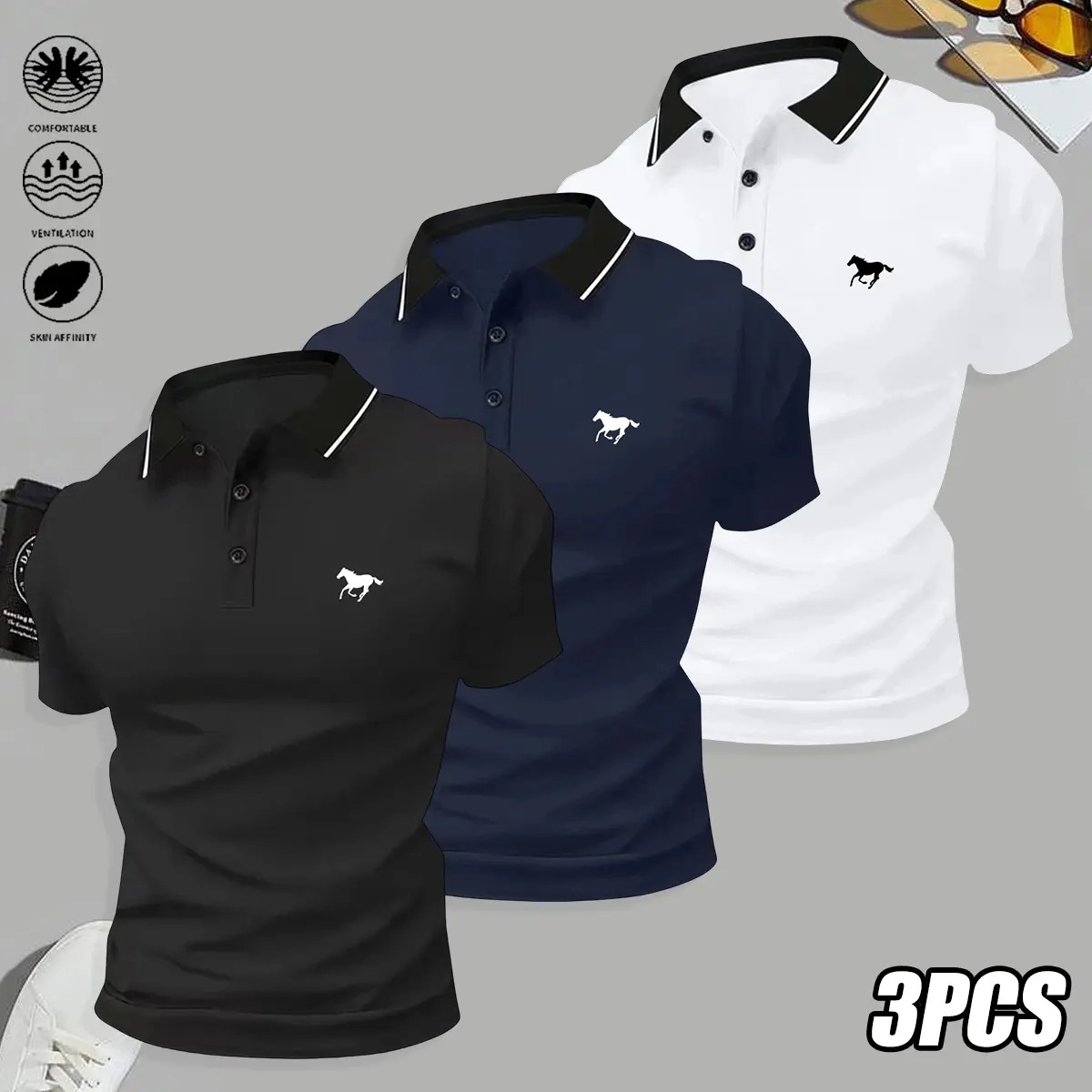 Men's Sporty Short Sleeve Polo Shirts Casual Performance Tops