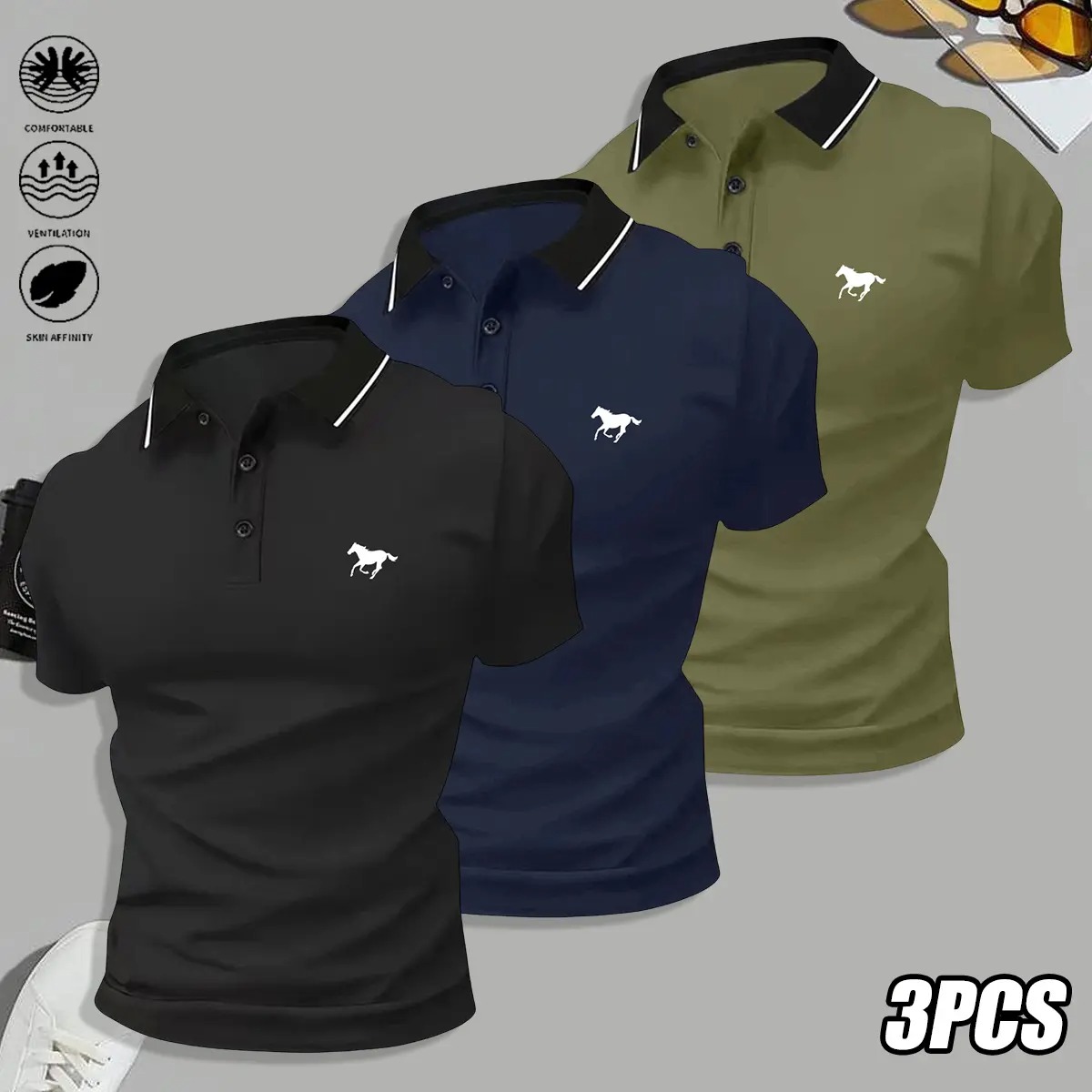 Men's Sporty Short Sleeve Polo Shirts Casual Performance Tops