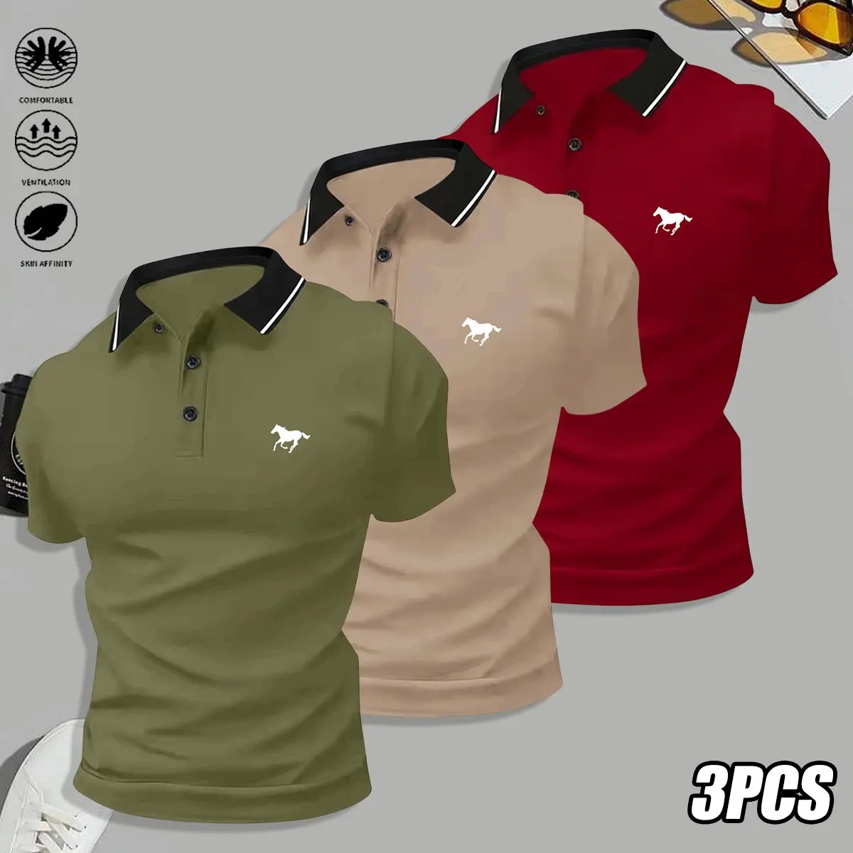 Men's Sporty Short Sleeve Polo Shirts Casual Performance Tops