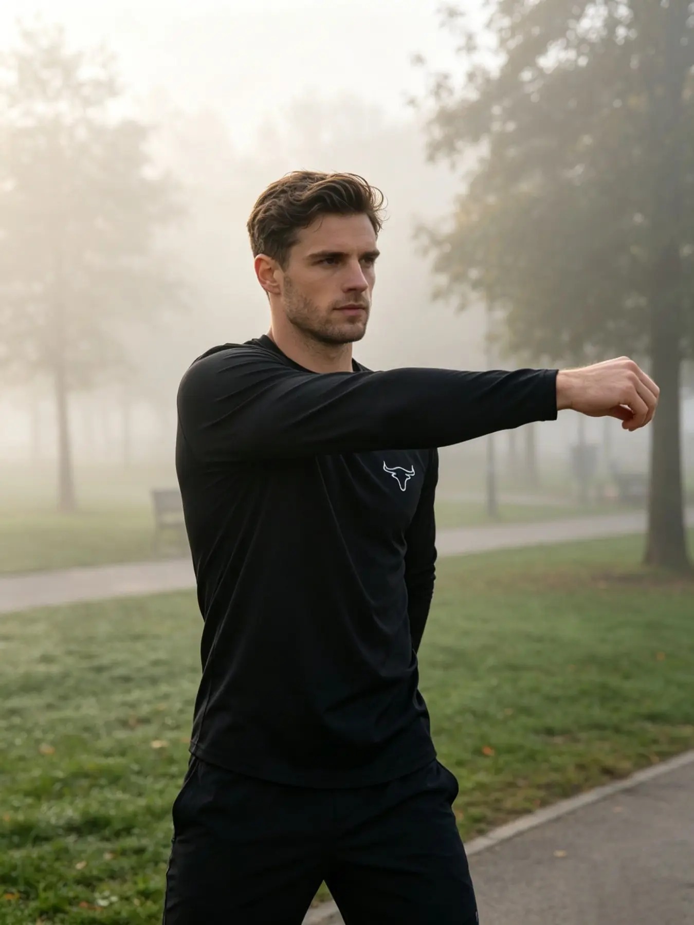 Men's Bull Head Print Long Sleeve T-Shirt, Breathable Athletic Casual Workout Tops
