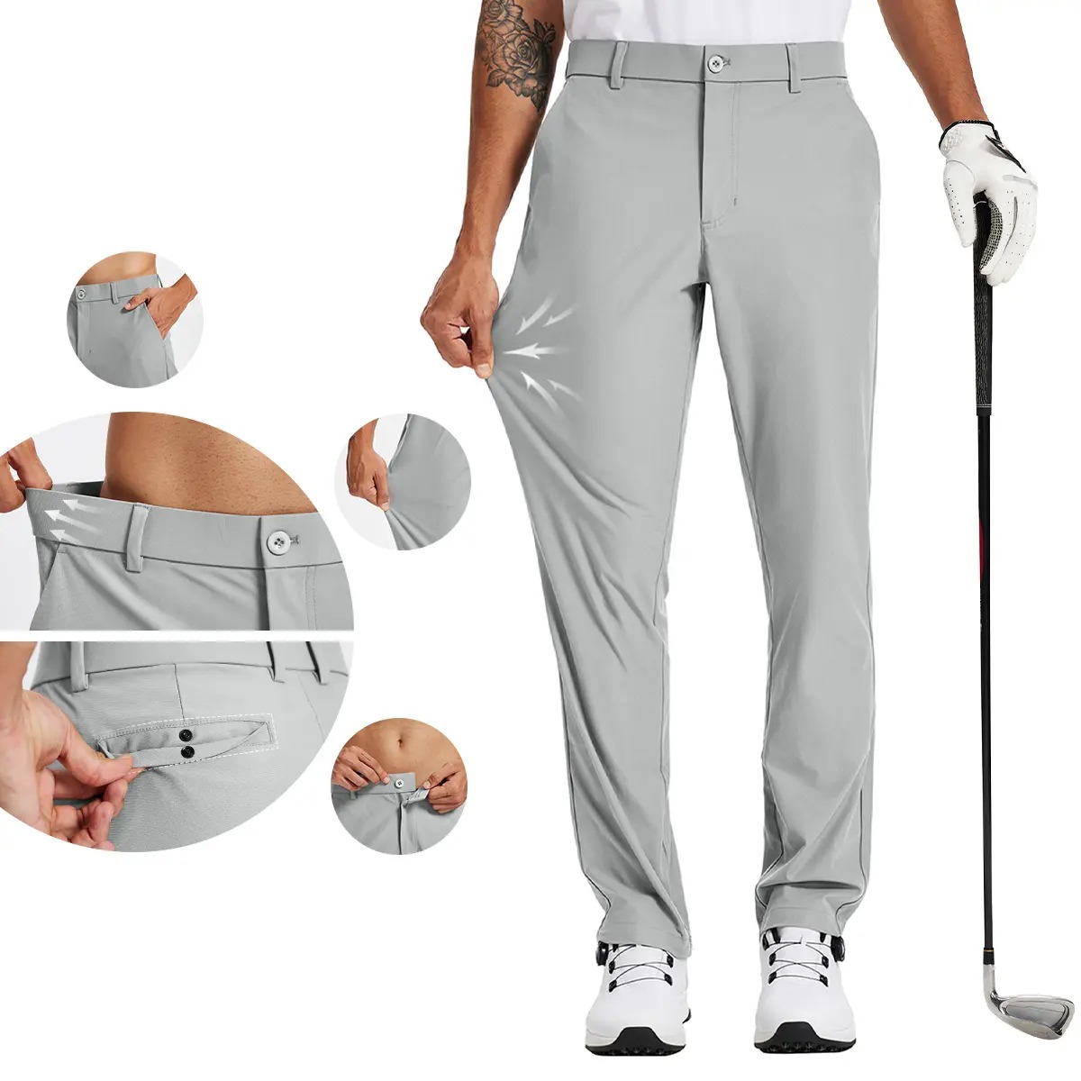 Men's Straight Fit Button Golf Pants Lightweight Quick Dry Stretch Business Casual Work Trousers