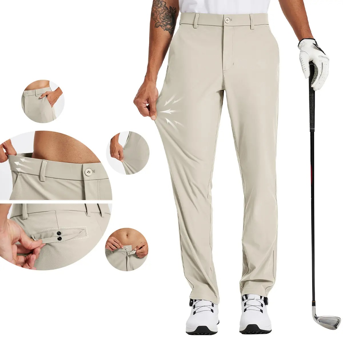 Men's Straight Fit Button Golf Pants Lightweight Quick Dry Stretch Business Casual Work Trousers