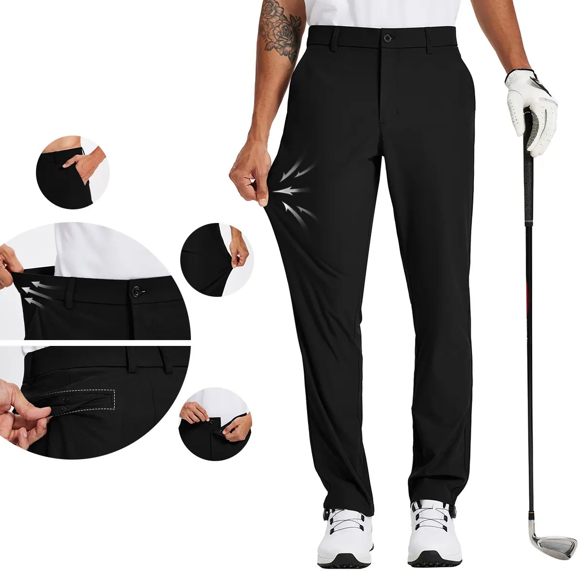 Men's Straight Fit Button Golf Pants Lightweight Quick Dry Stretch Business Casual Work Trousers