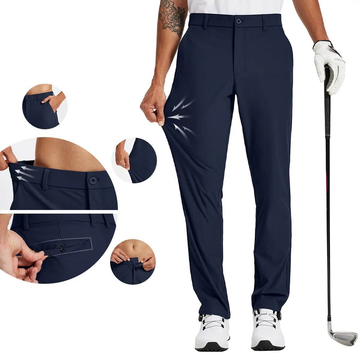 Men's Straight Fit Button Golf Pants Lightweight Quick Dry Stretch Business Casual Work Trousers