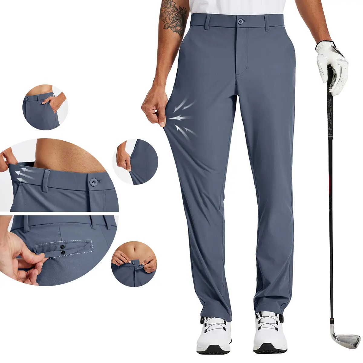 Men's Straight Fit Button Golf Pants Lightweight Quick Dry Stretch Business Casual Work Trousers