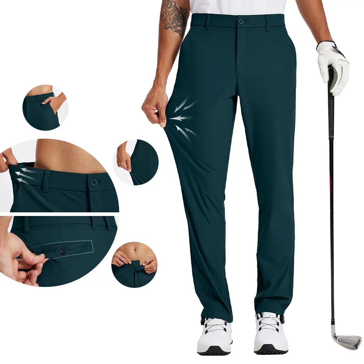 Men's Straight Fit Button Golf Pants Lightweight Quick Dry Stretch Business Casual Work Trousers