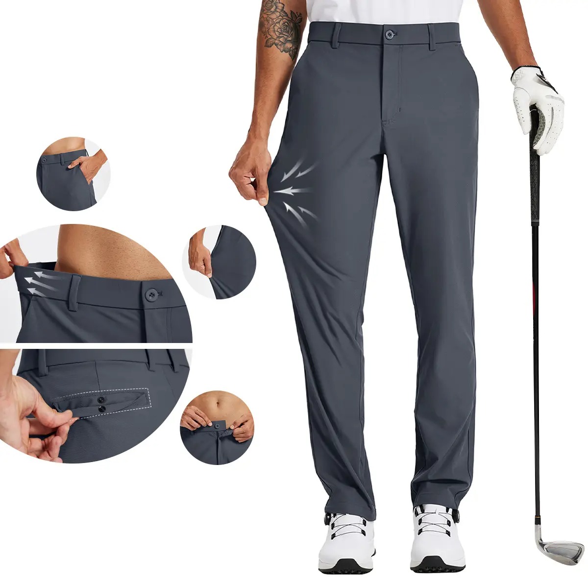 Men's Straight Fit Button Golf Pants Lightweight Quick Dry Stretch Business Casual Work Trousers