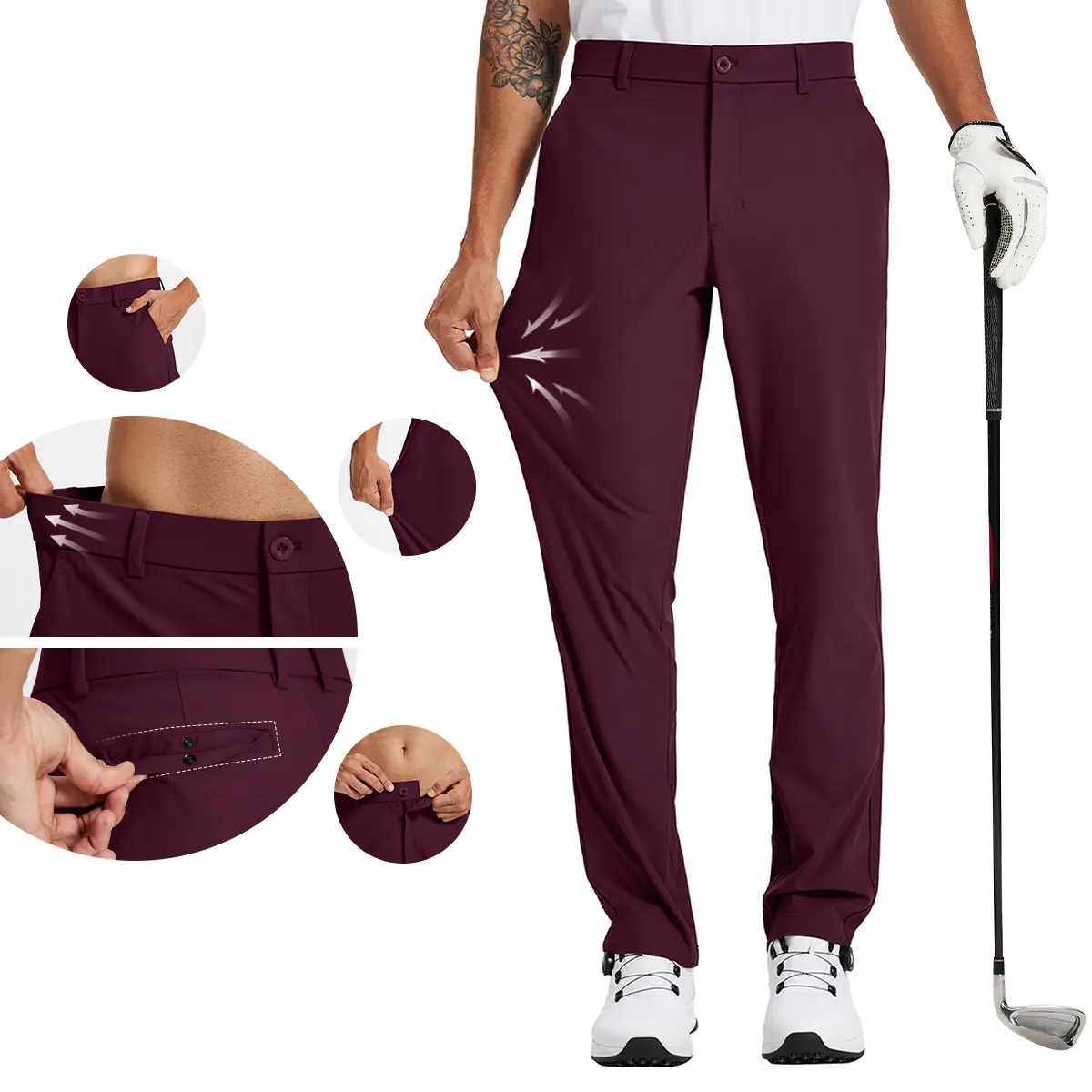 Men's Straight Fit Button Golf Pants Lightweight Quick Dry Stretch Business Casual Work Trousers