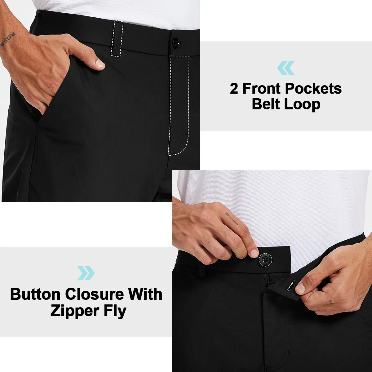 Men's Straight Fit Button Golf Pants Lightweight Quick Dry Stretch Business Casual Work Trousers