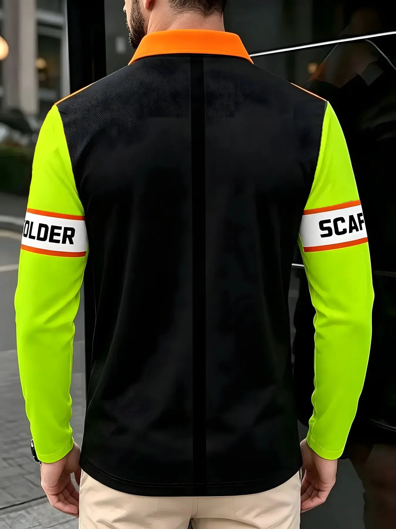 Men's Long Sleeve Safety Knitted Polo Shirt Reflective Fluorescent Stripes Casual Graphic Loose Fit Top