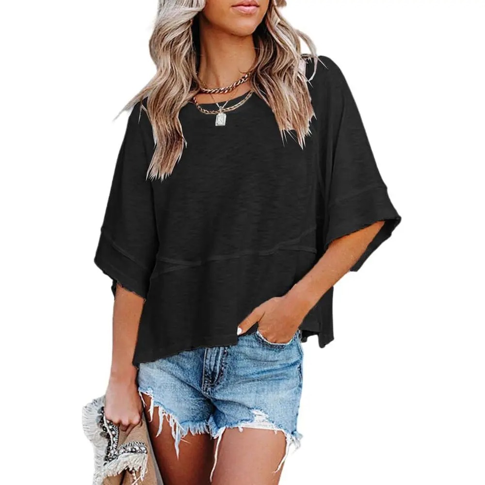 Women's Oversized Batwing Half Sleeve T-Shirt Casual Crewneck Flowy Loose Fit Minimalist Top