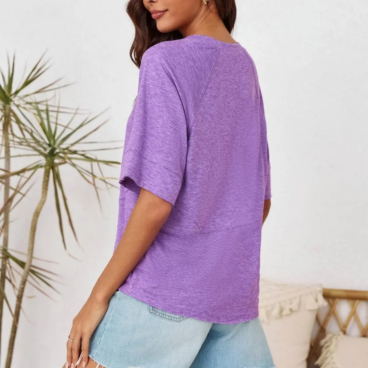 Women's Oversized Batwing Half Sleeve T-Shirt Casual Crewneck Flowy Loose Fit Minimalist Top