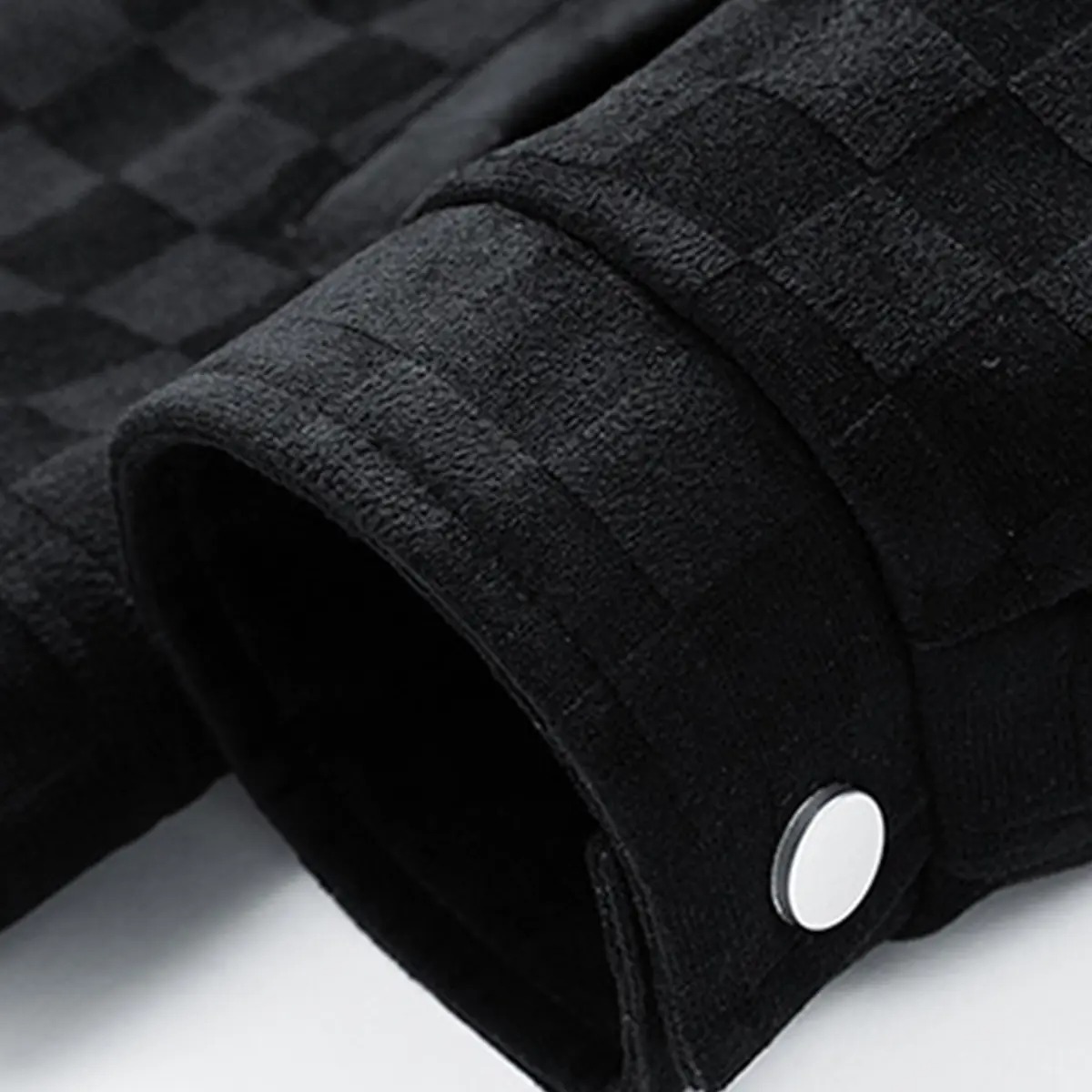 Men's Black Patterned Long Sleeve Jacket Casual Button Closure Top with Front Flap Pocket