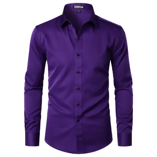 Men's Modern Slim Fit Satin Button‑Up Dress Shirt Wrinkle‑Free Smooth Long Sleeve Shirt