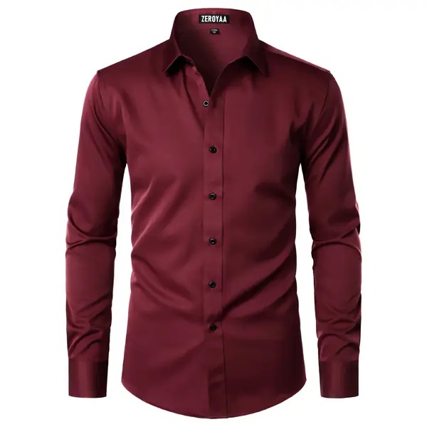 Men's Modern Slim Fit Satin Button‑Up Dress Shirt Wrinkle‑Free Smooth Long Sleeve Shirt
