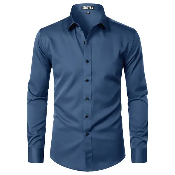 Men's Modern Slim Fit Satin Button‑Up Dress Shirt Wrinkle‑Free Smooth Long Sleeve Shirt