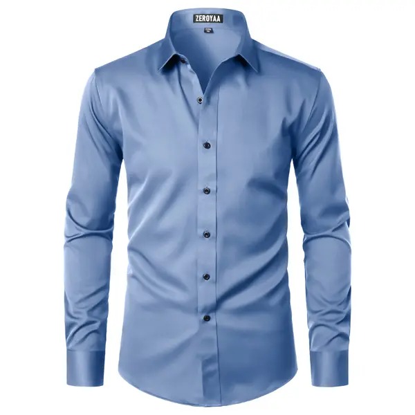 Men's Modern Slim Fit Satin Button‑Up Dress Shirt Wrinkle‑Free Smooth Long Sleeve Shirt