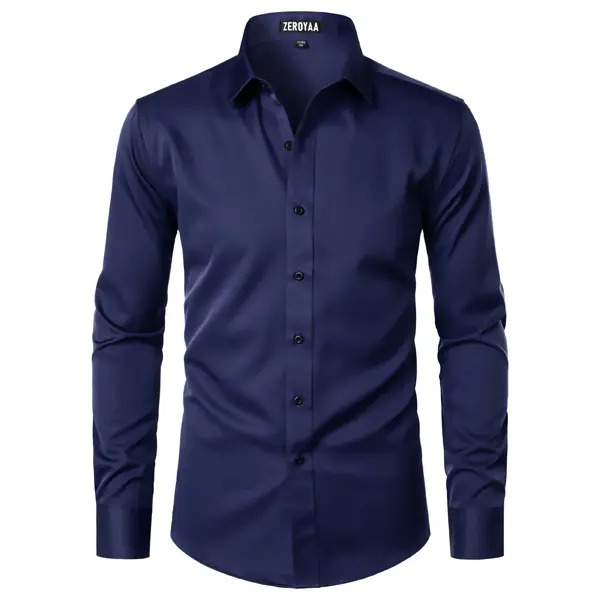 Men's Modern Slim Fit Satin Button‑Up Dress Shirt Wrinkle‑Free Smooth Long Sleeve Shirt