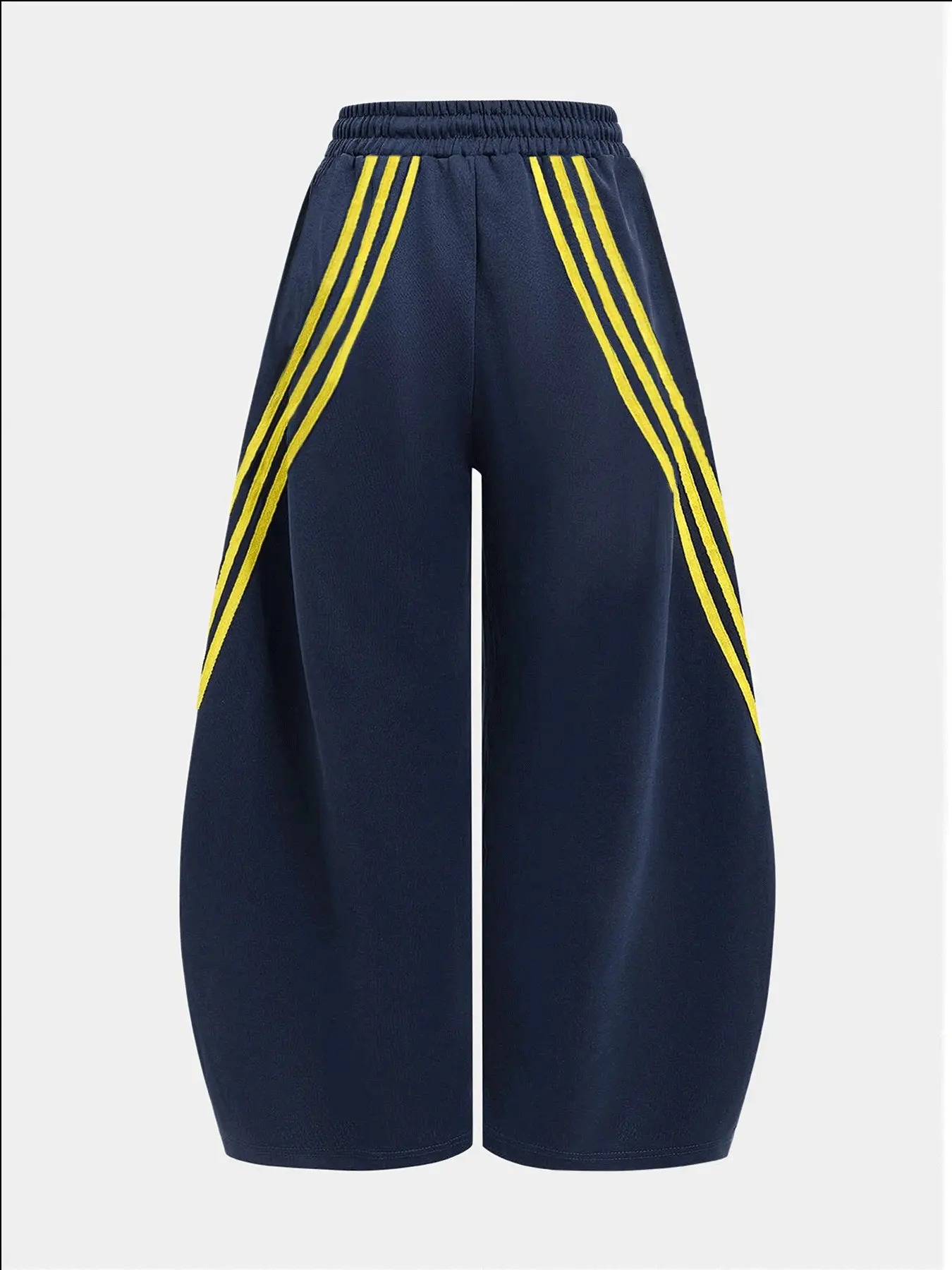Women's Retro Three Stripes Colorblock Wide Leg Pants Casual Waist Tie Long Pants